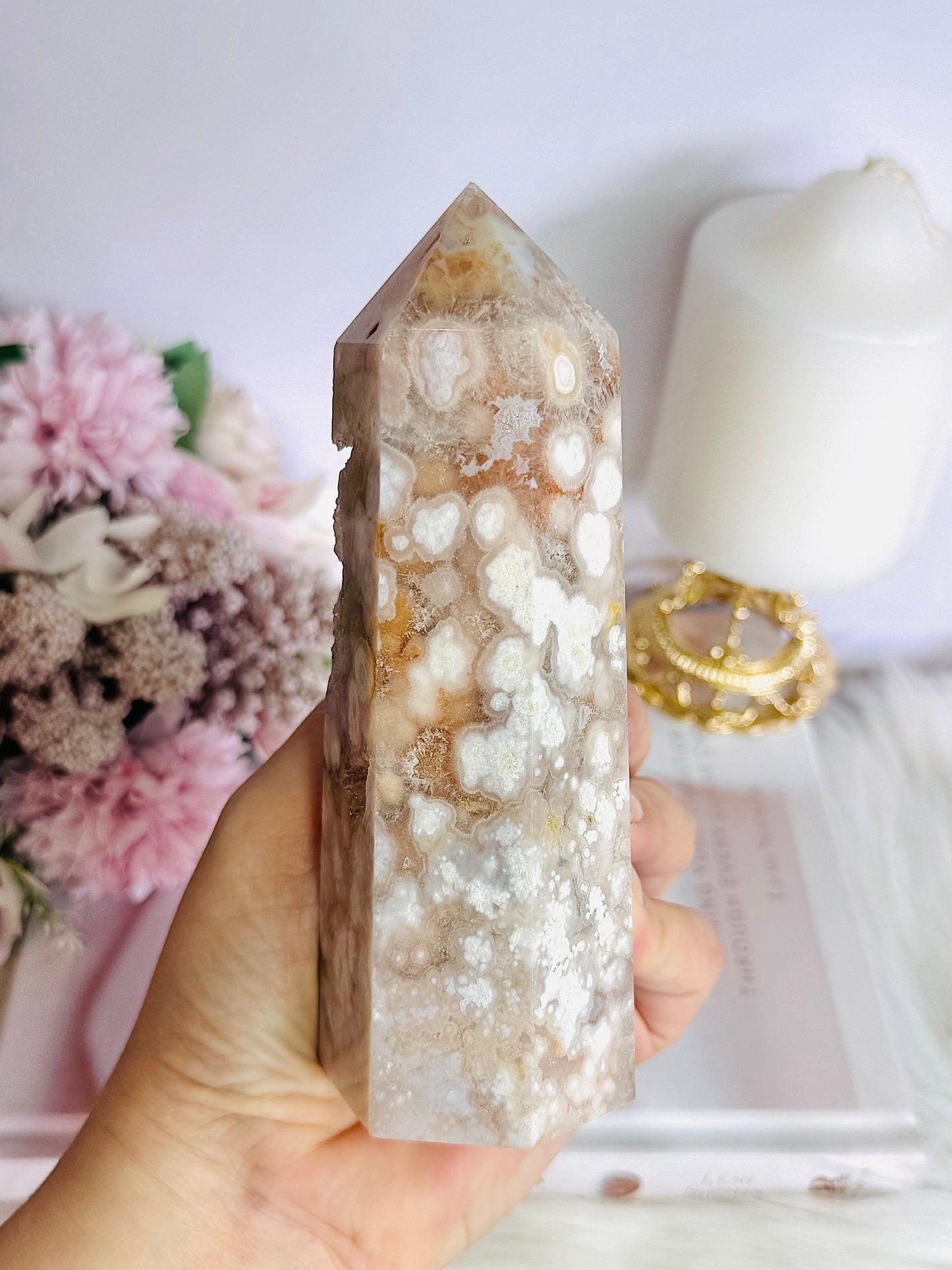 Stunning High Grade Druzy Flower Agate Chunky Tower 14.5cm