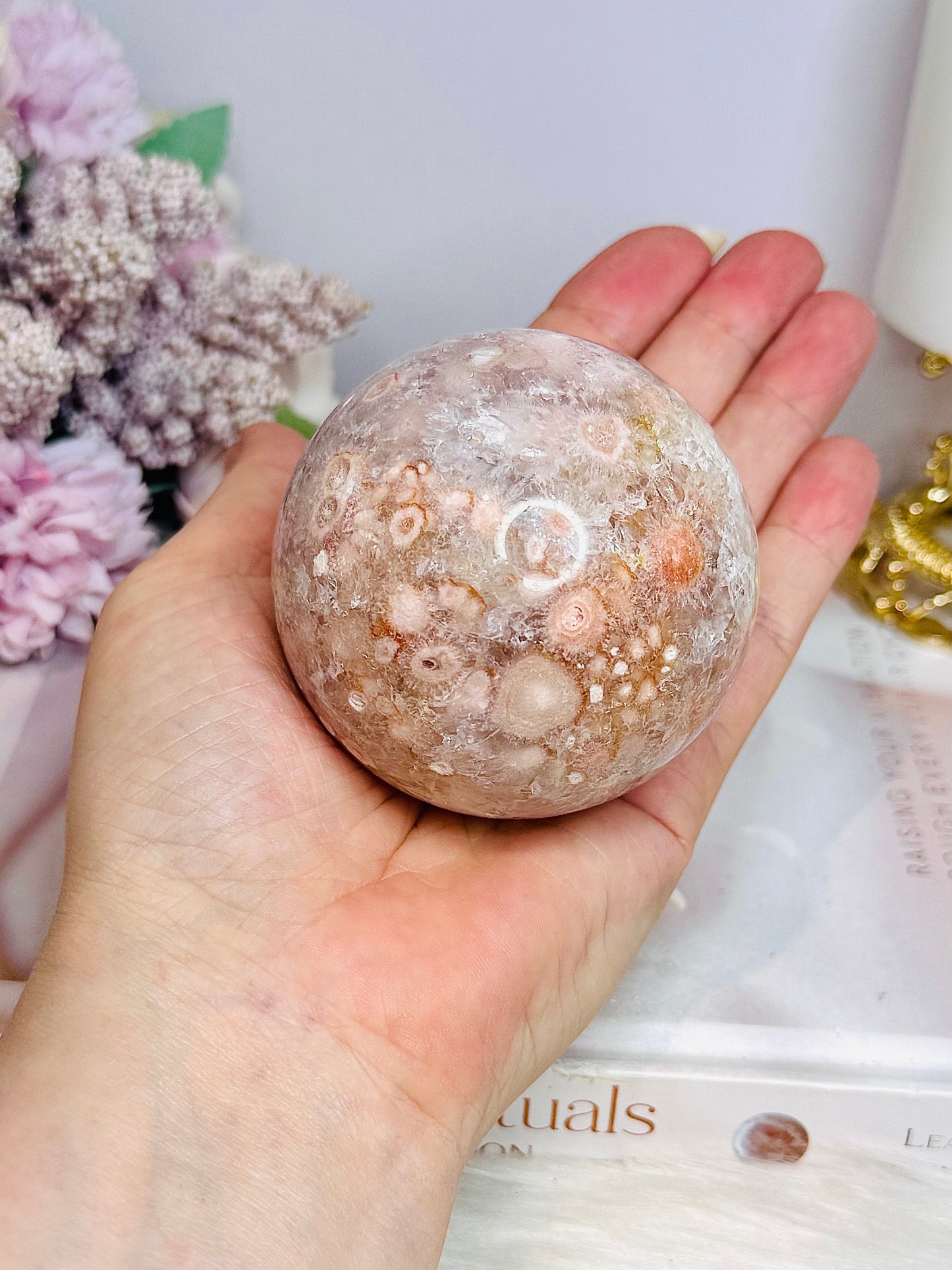 Large Flower Agate Sphere on Stand 382g