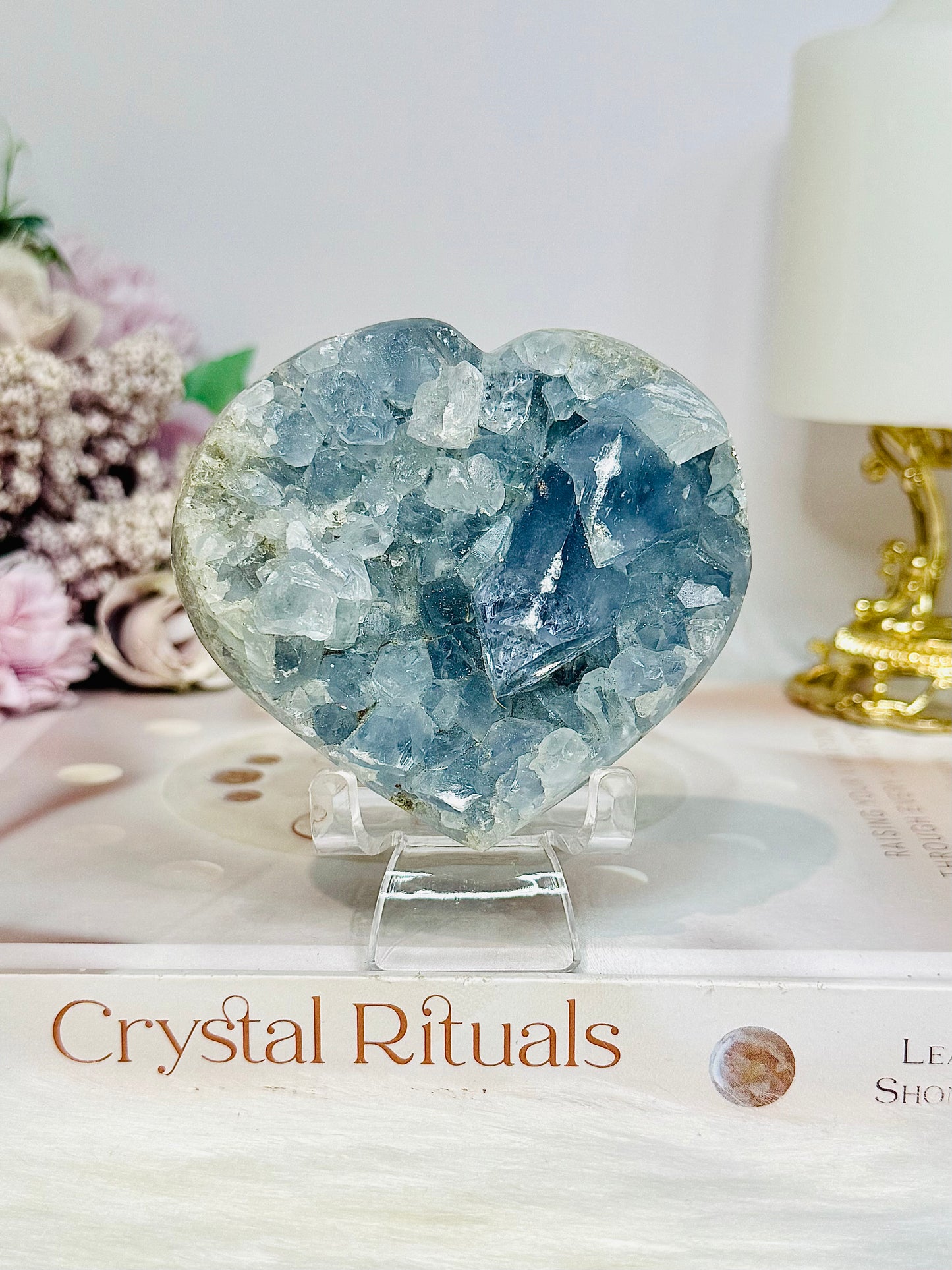 Blue Celestite Druzy Heart On Stand 443g