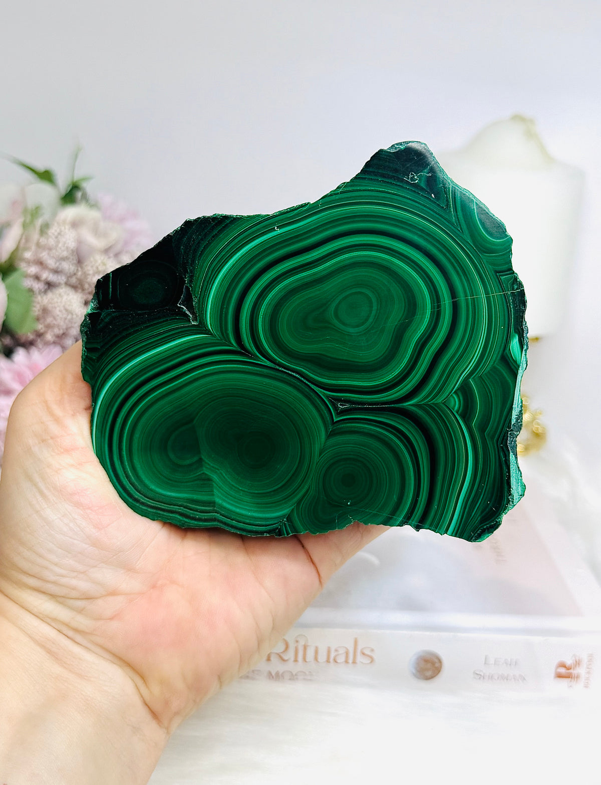 Large Thick Natural AAA Malachite Slab From Congo On Stand 12cm 489g