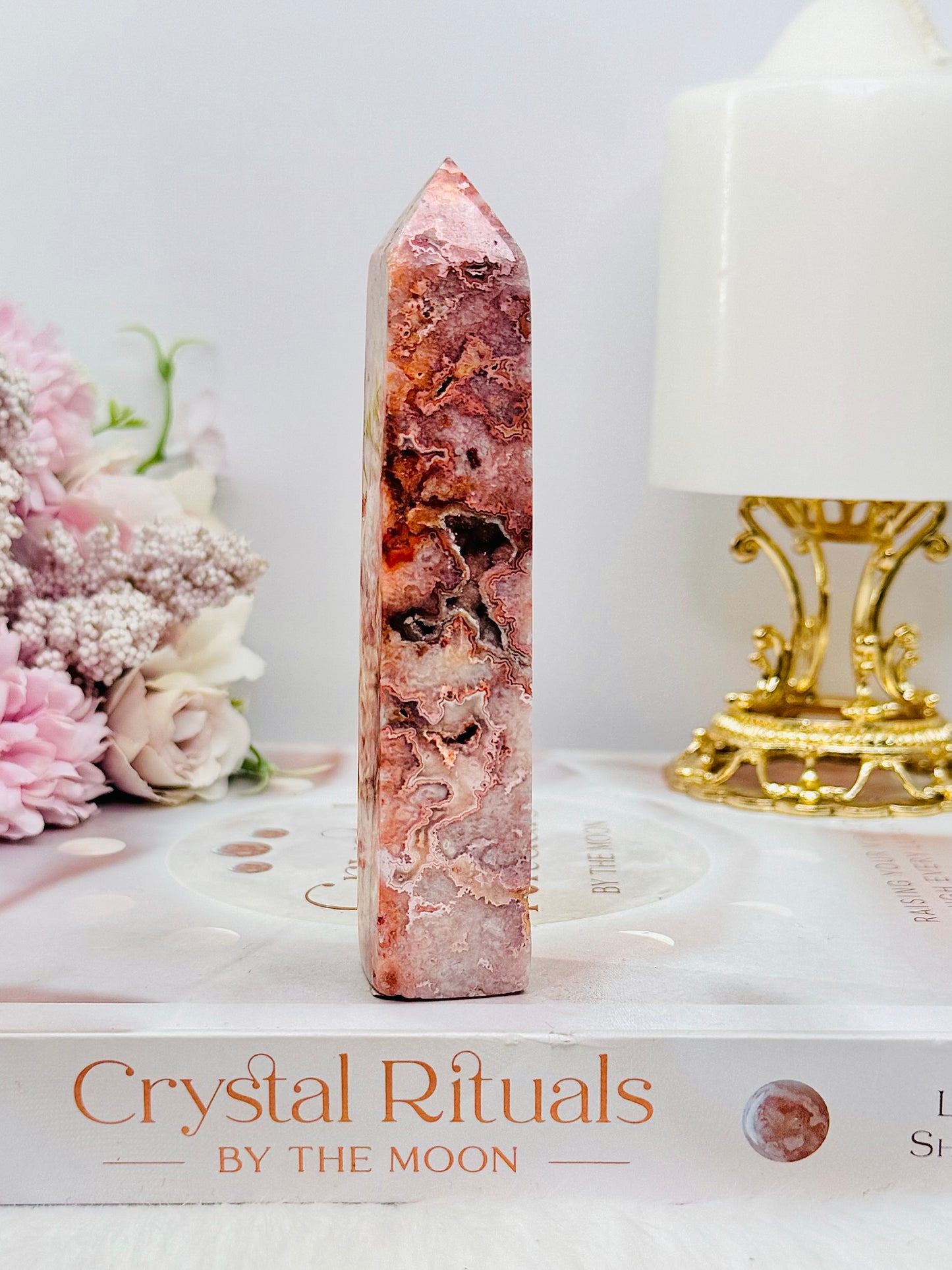 Gorgeous Pink Druzy Crazy Lace Agate Tower 11.5cm