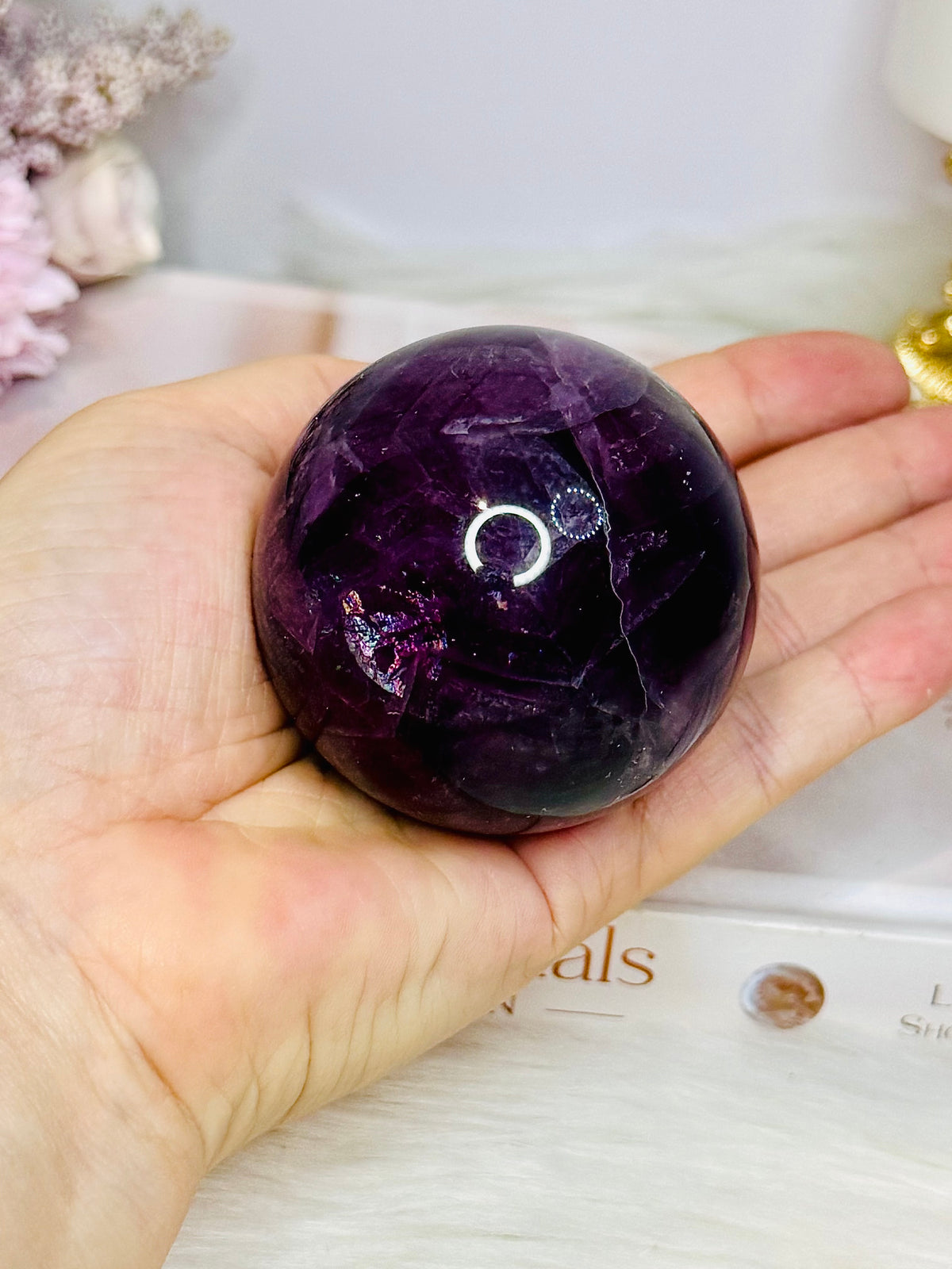 Large High Grade Purple Fluorite Sphere with Rainbows 336g