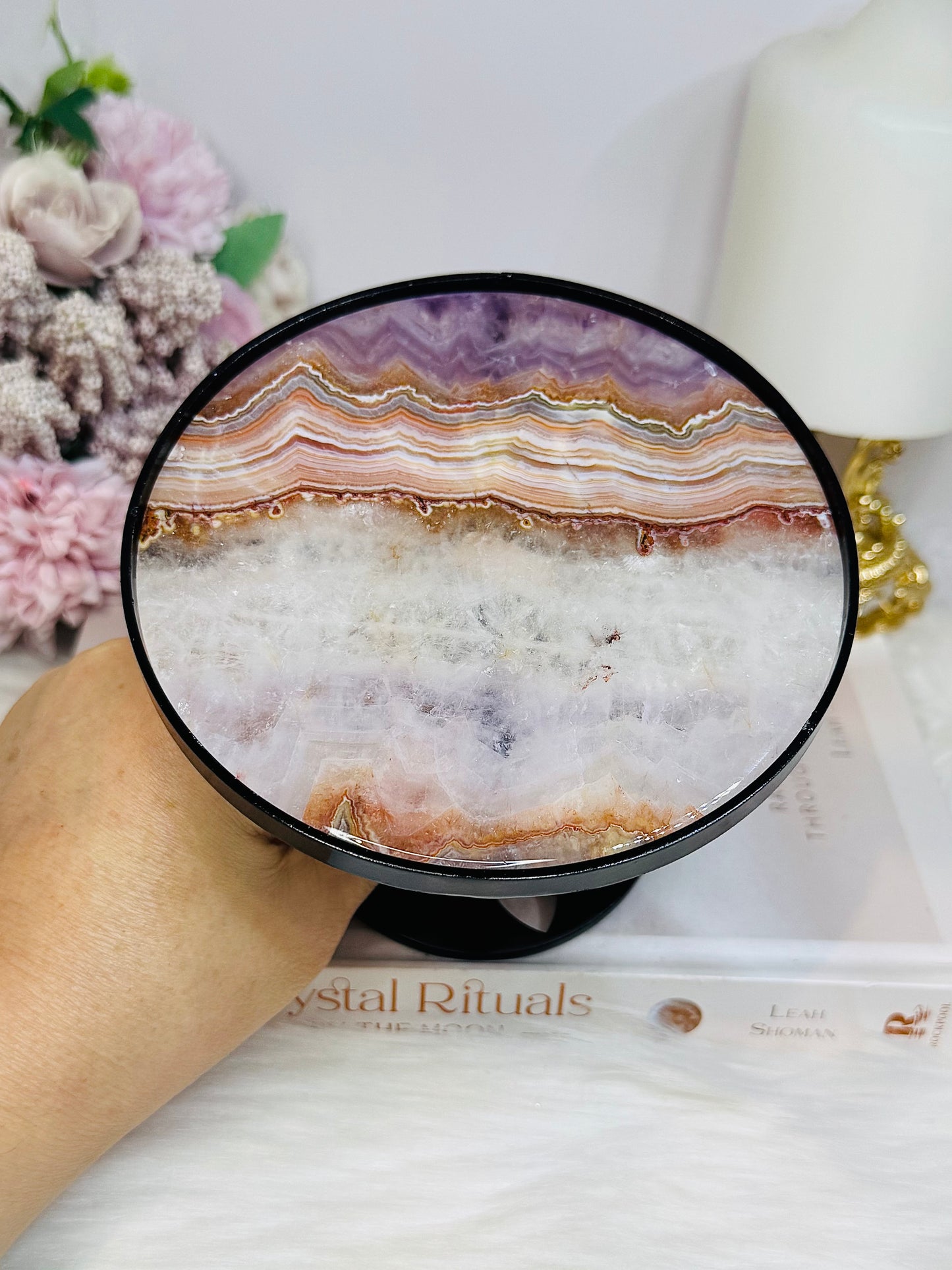 Crazy Lace Amethyst Spinning Top Small Table H:10cm W:12cm