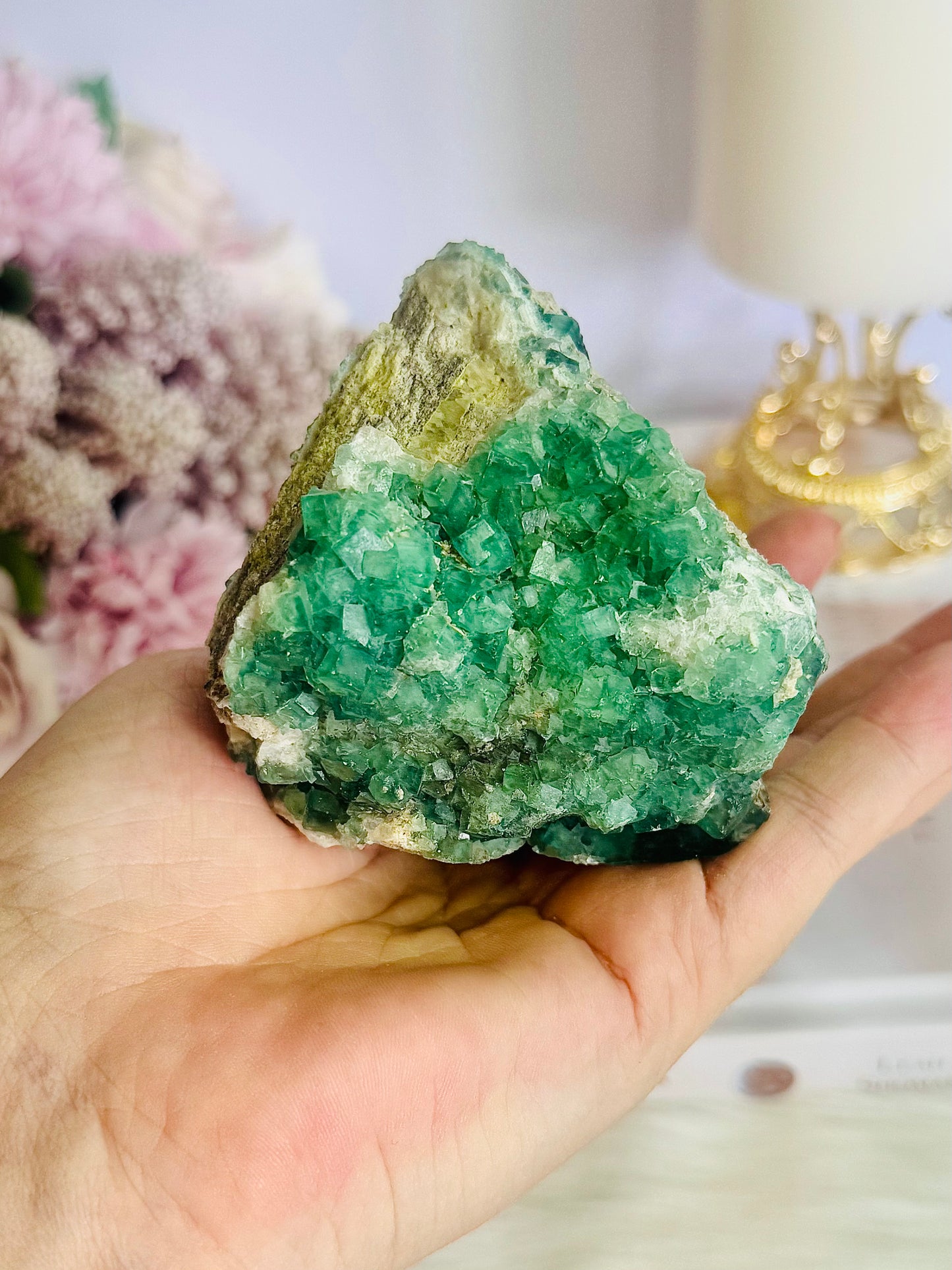 Natural Green Cubed Fluorite In Matrix Specimen 444grams