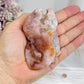 High Grade Flower Agate Carved Rose on Stand 8.5cm
