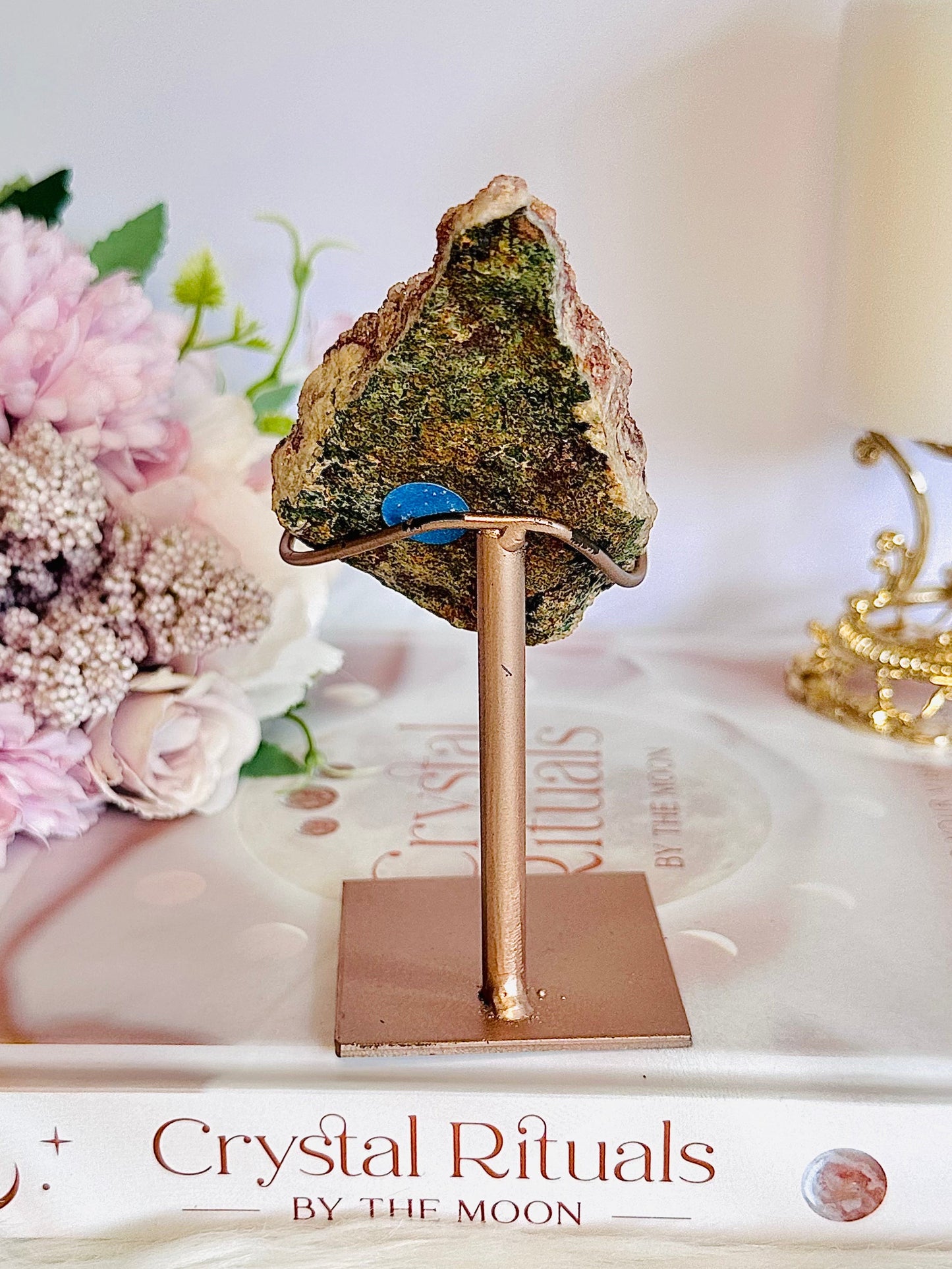 Pink Amethyst Druzy Geode On Rose Gold Stand 13cm From Brazil