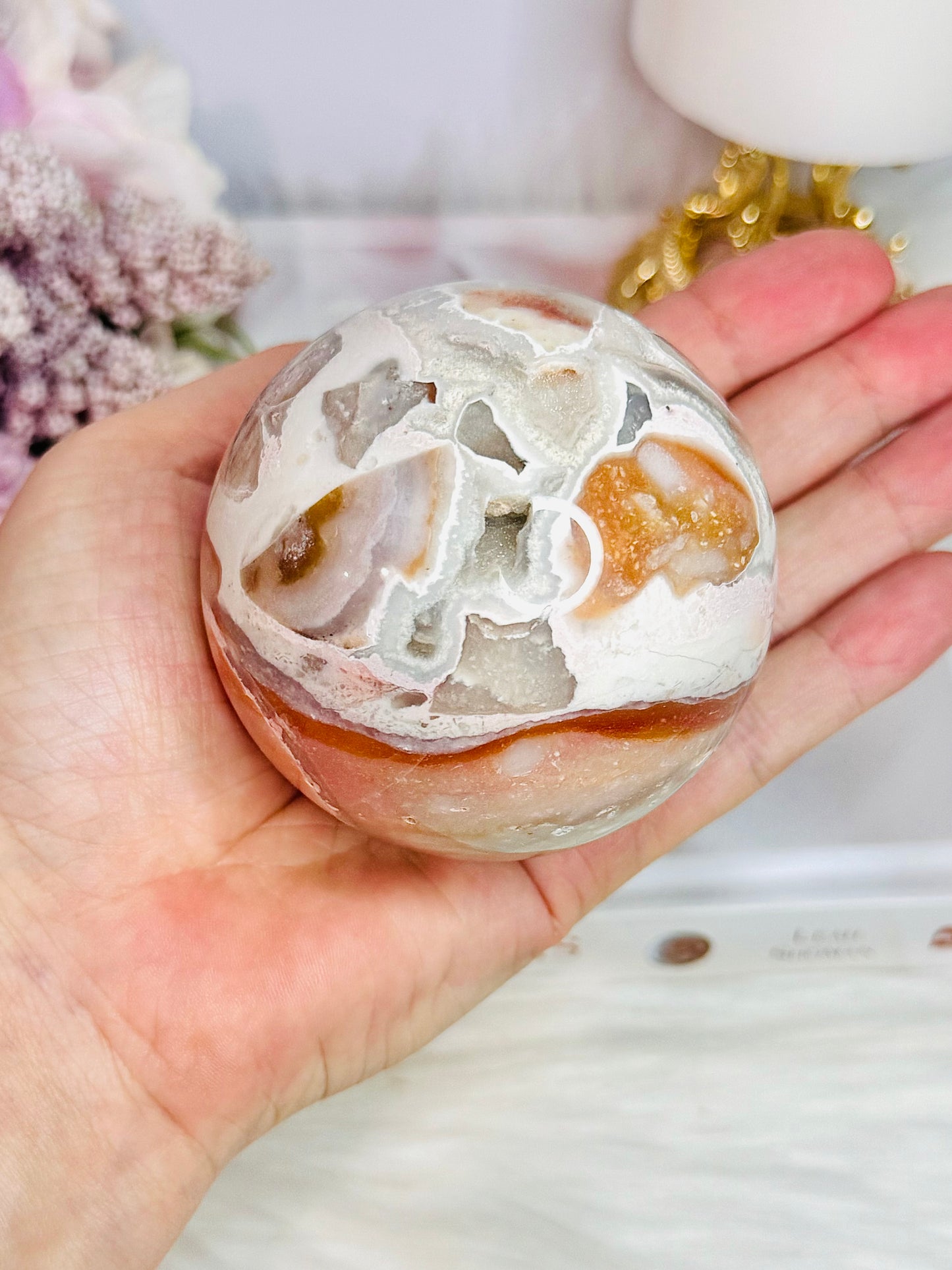 Unique & Amazing Large 443gram Pink Druzy Agate Sphere On Stand