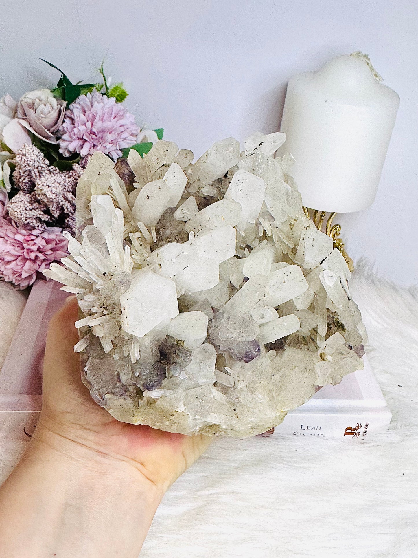 Rare Collectors Piece - Large Natural Clear Quartz Cluster with Purple Fluorite Inclusions 1.6KG
