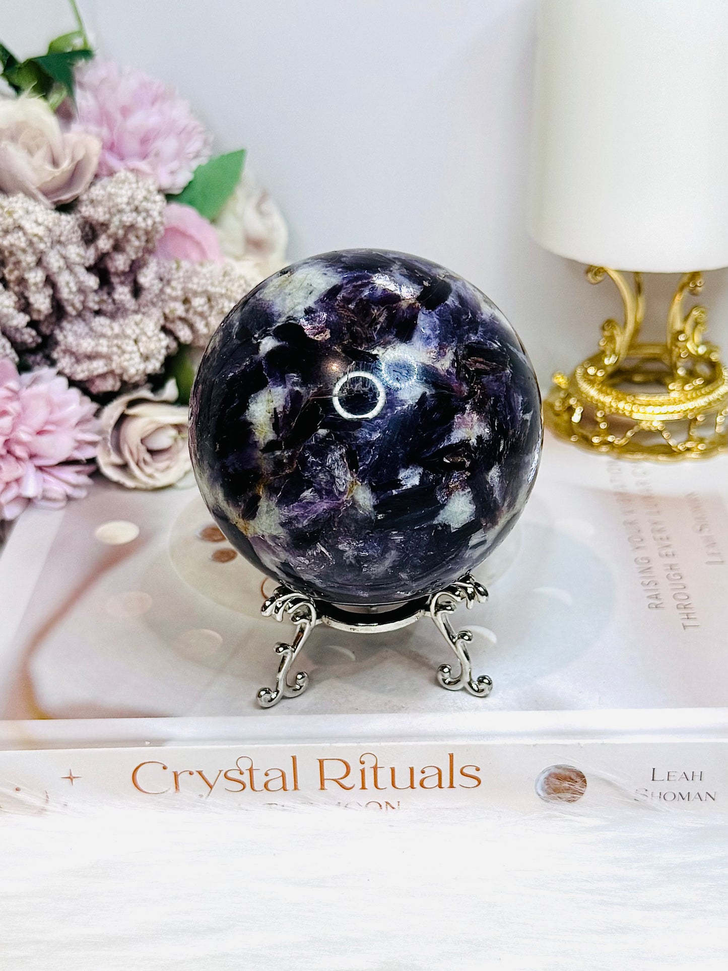 Large Lepidolite | Purple Mica Sphere on Stand 629g