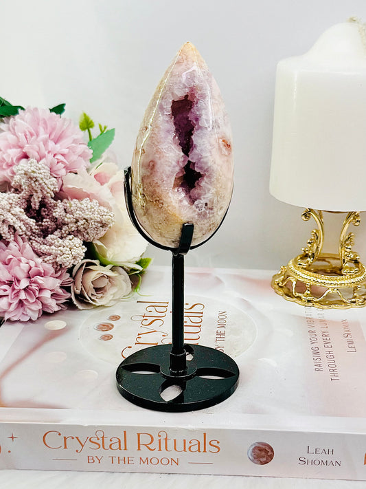 Druzy Flower Agate Egg on Stand 16cm