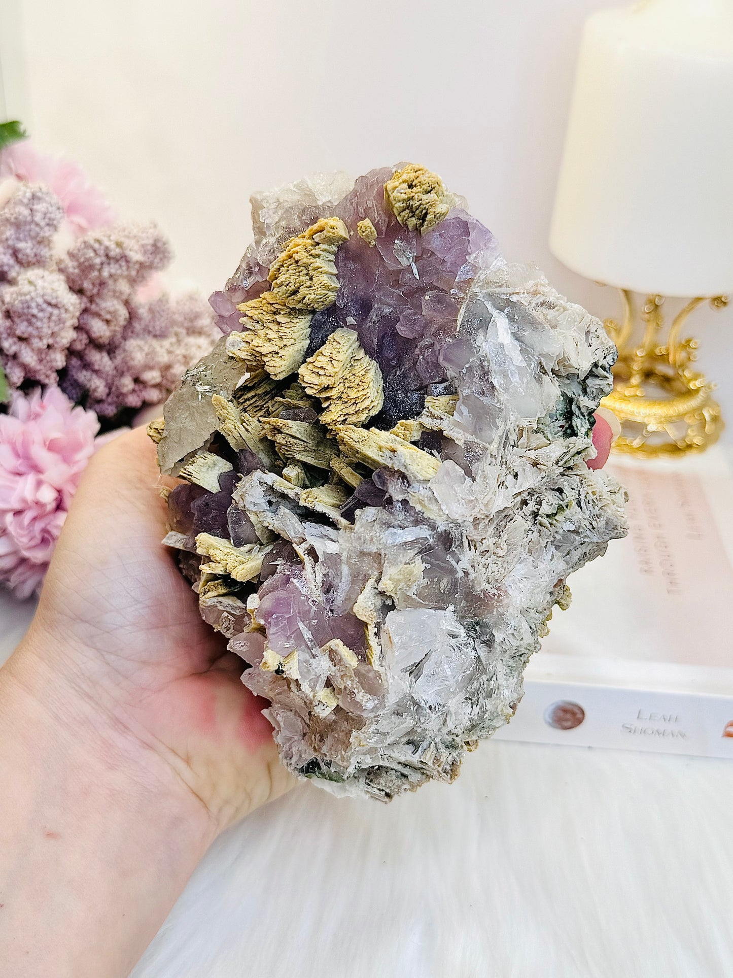 Wow!!! What A Beauty!! Large 608gram Incredible Natural Purple Fluorite Specimen On Gold Stand