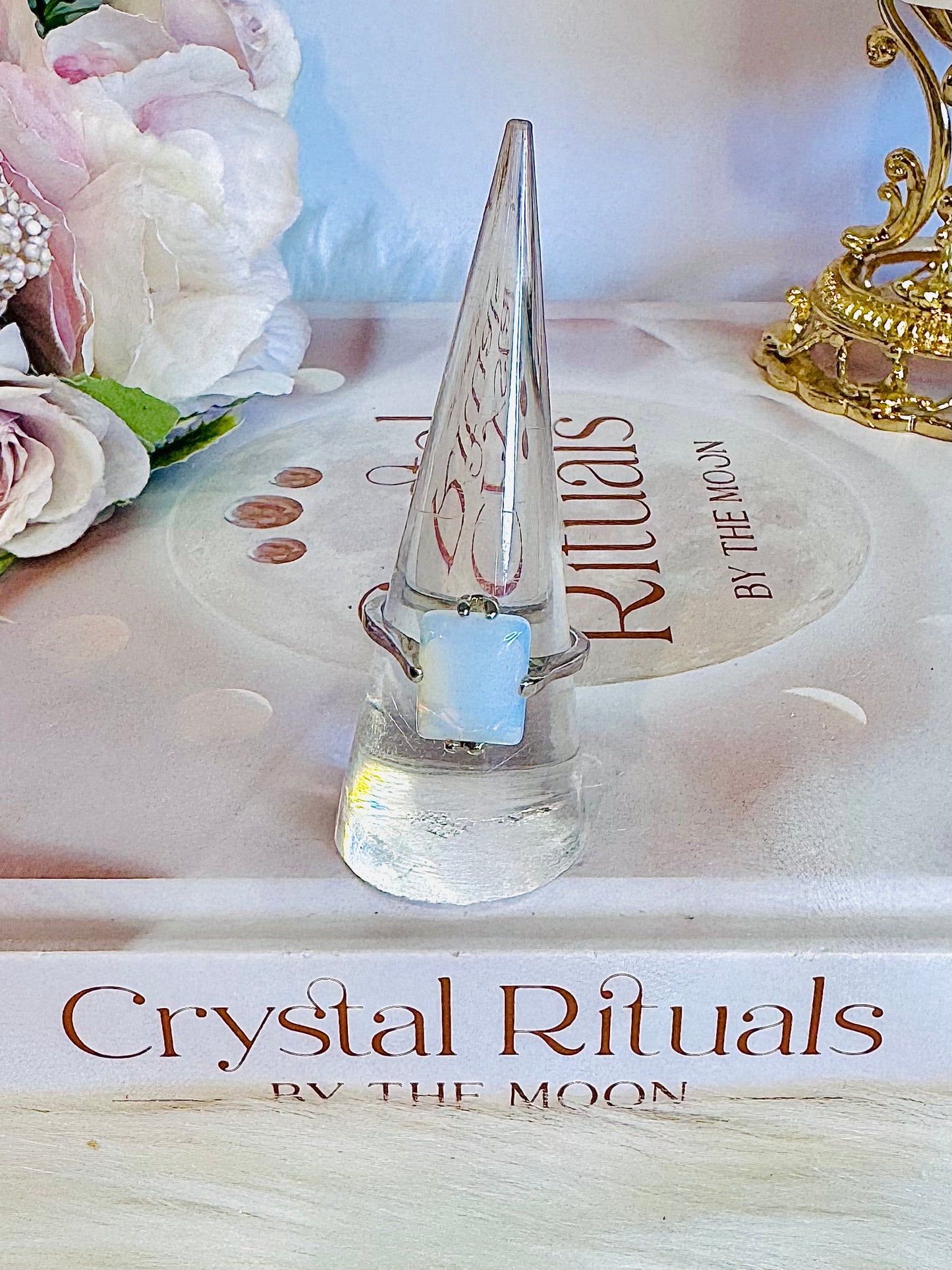 Stunning Opalite Silver Plated Ring Size O In Gift Bag