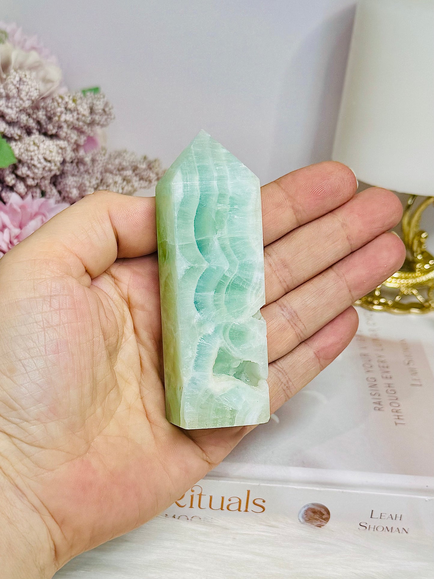 Pistachio Calcite Druzy Tower 9cm