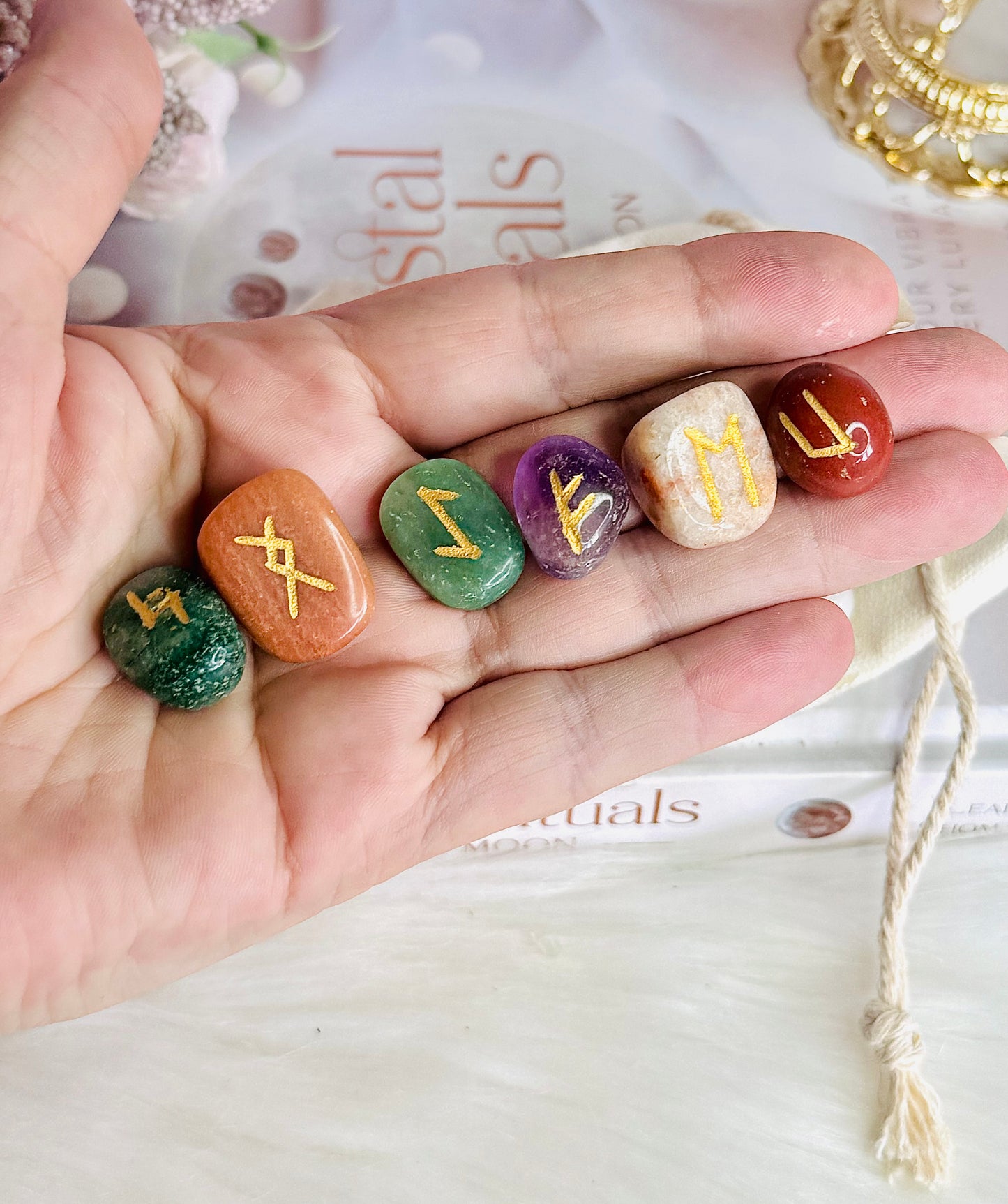 Crystal Rune Set Mixed Stones In Canvas Bag