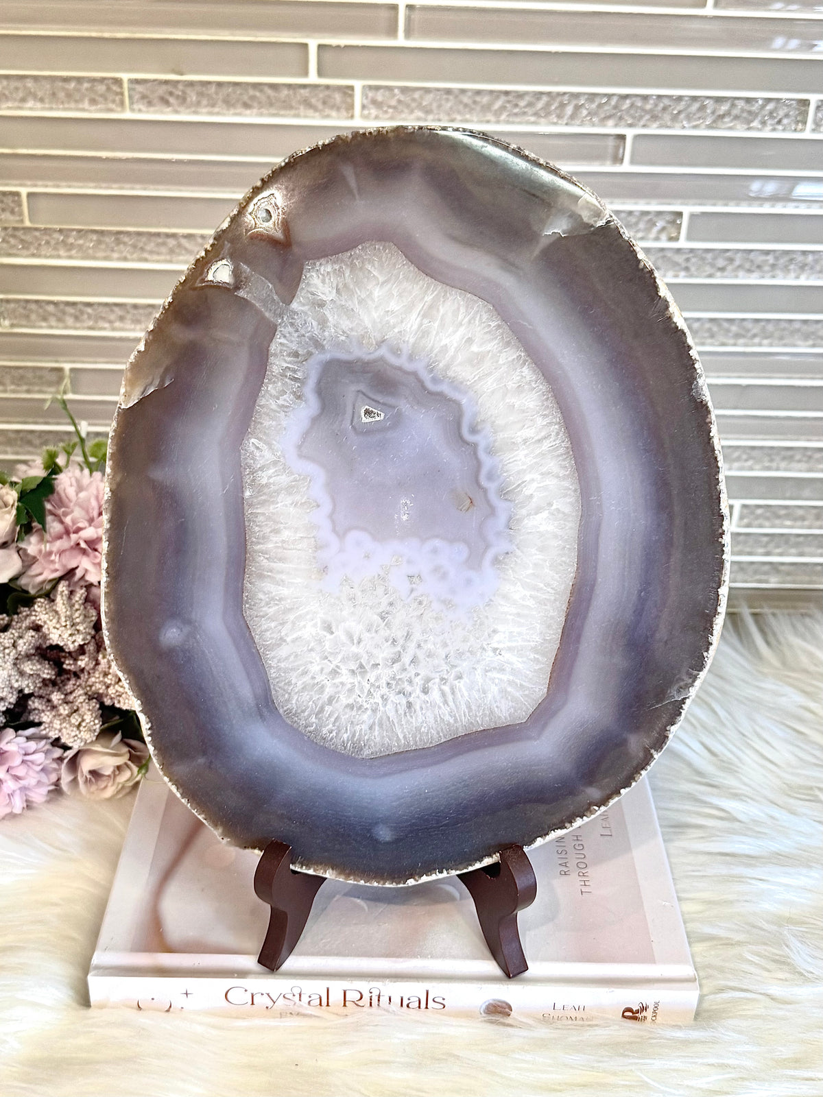 Huge Agate Polished Druzy Slab on Stand 26cm 1.65KG