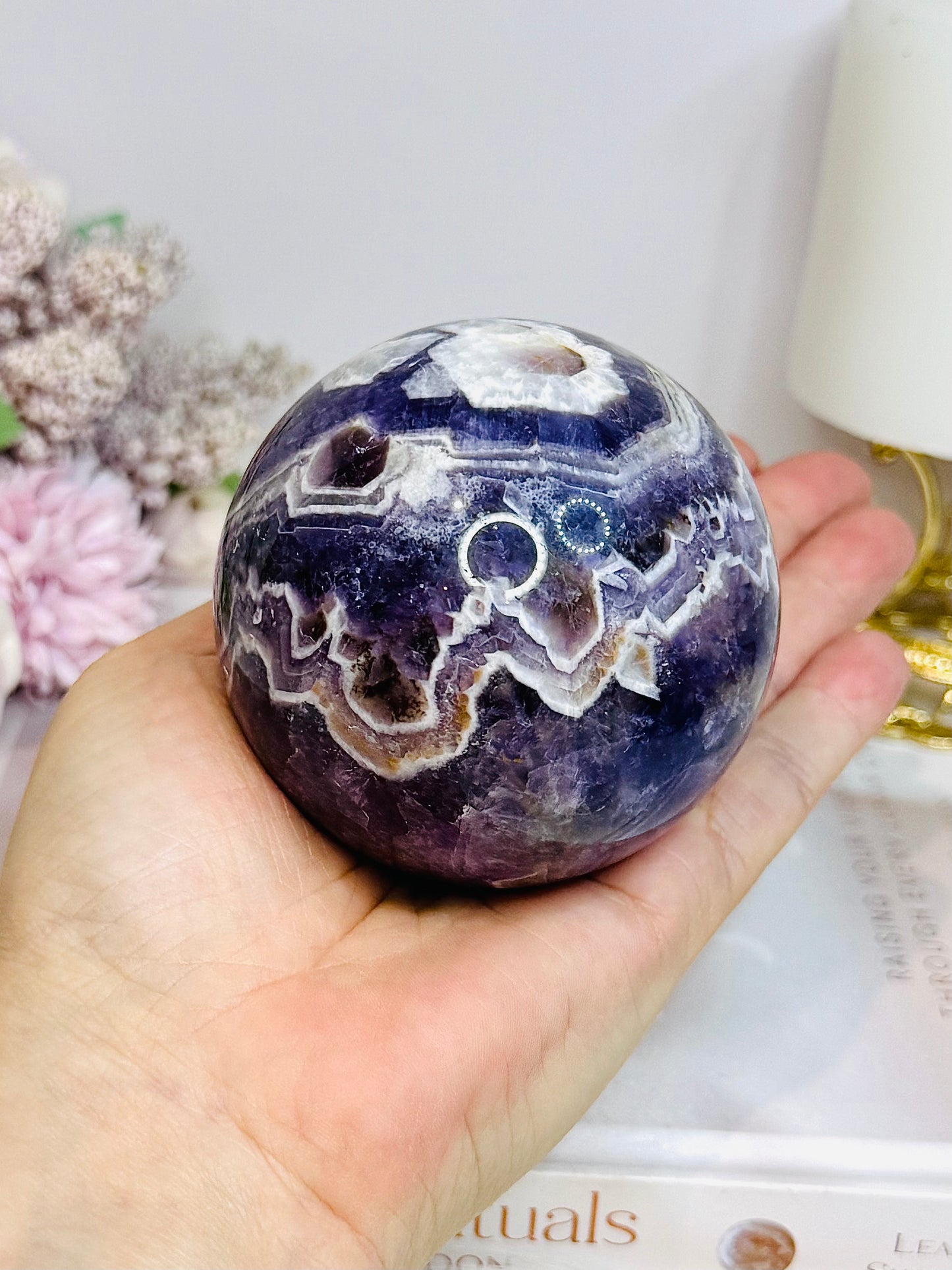 Large Chevron Amethyst Sphere on Stand 562g