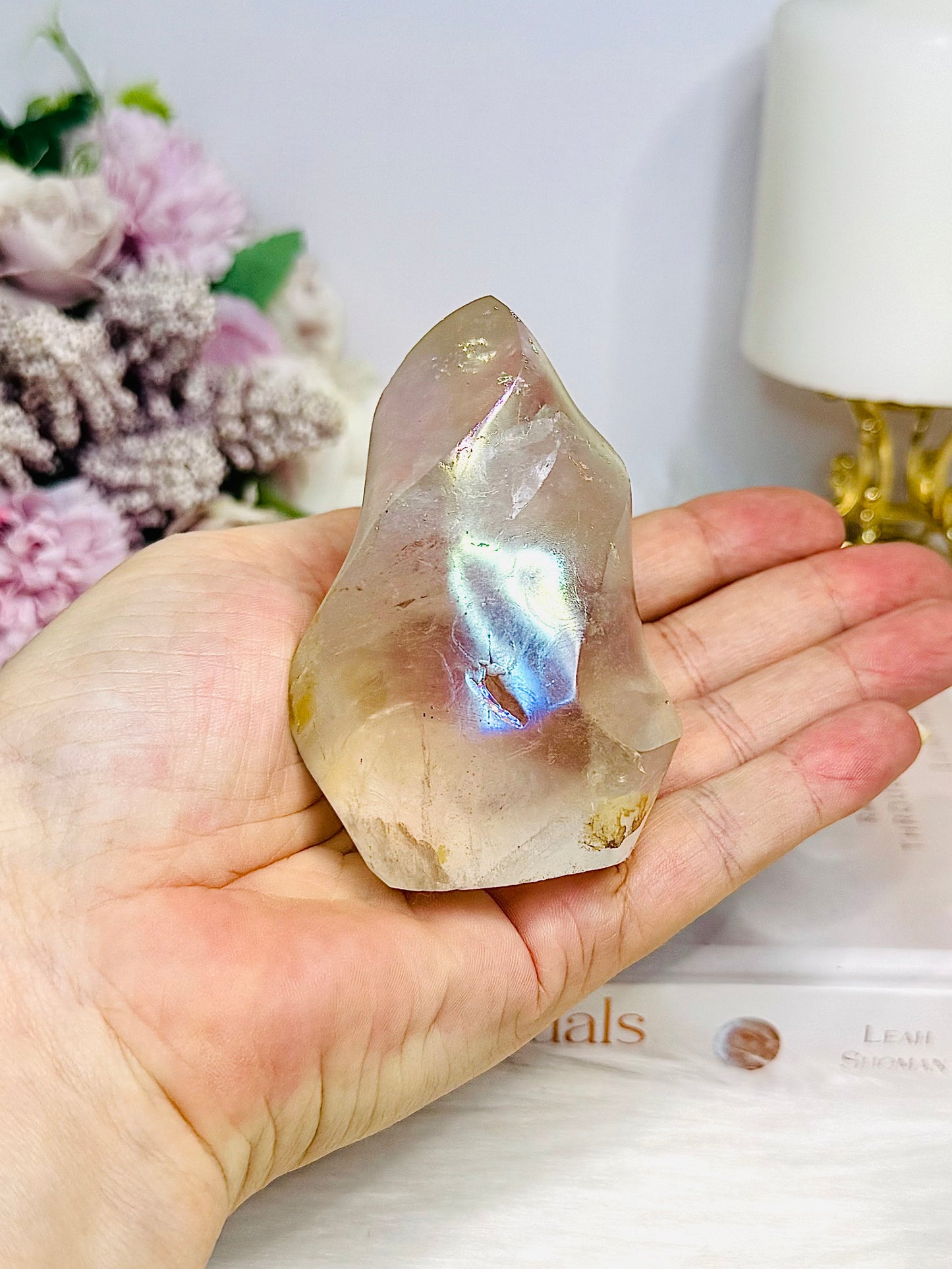 Angel Aura Quartz Carved Flame 8cm (imperfection in back) $39 x