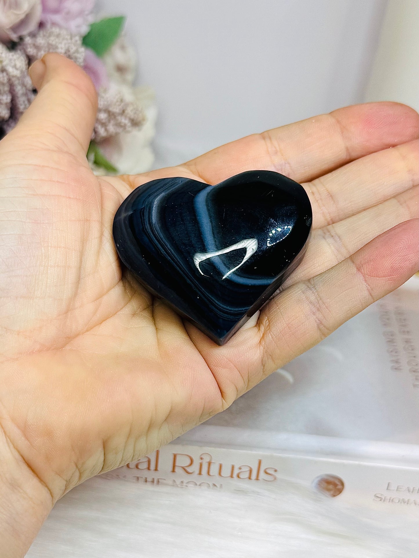 Puffy Black Agate Heart