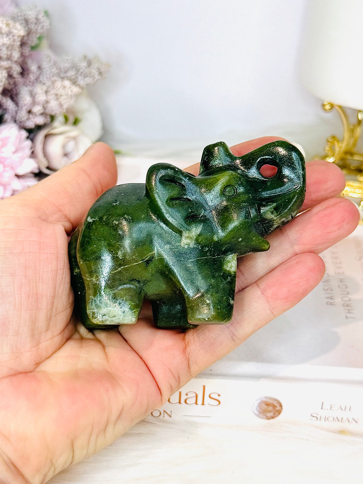 Green Jade Carved Elephant 8cm