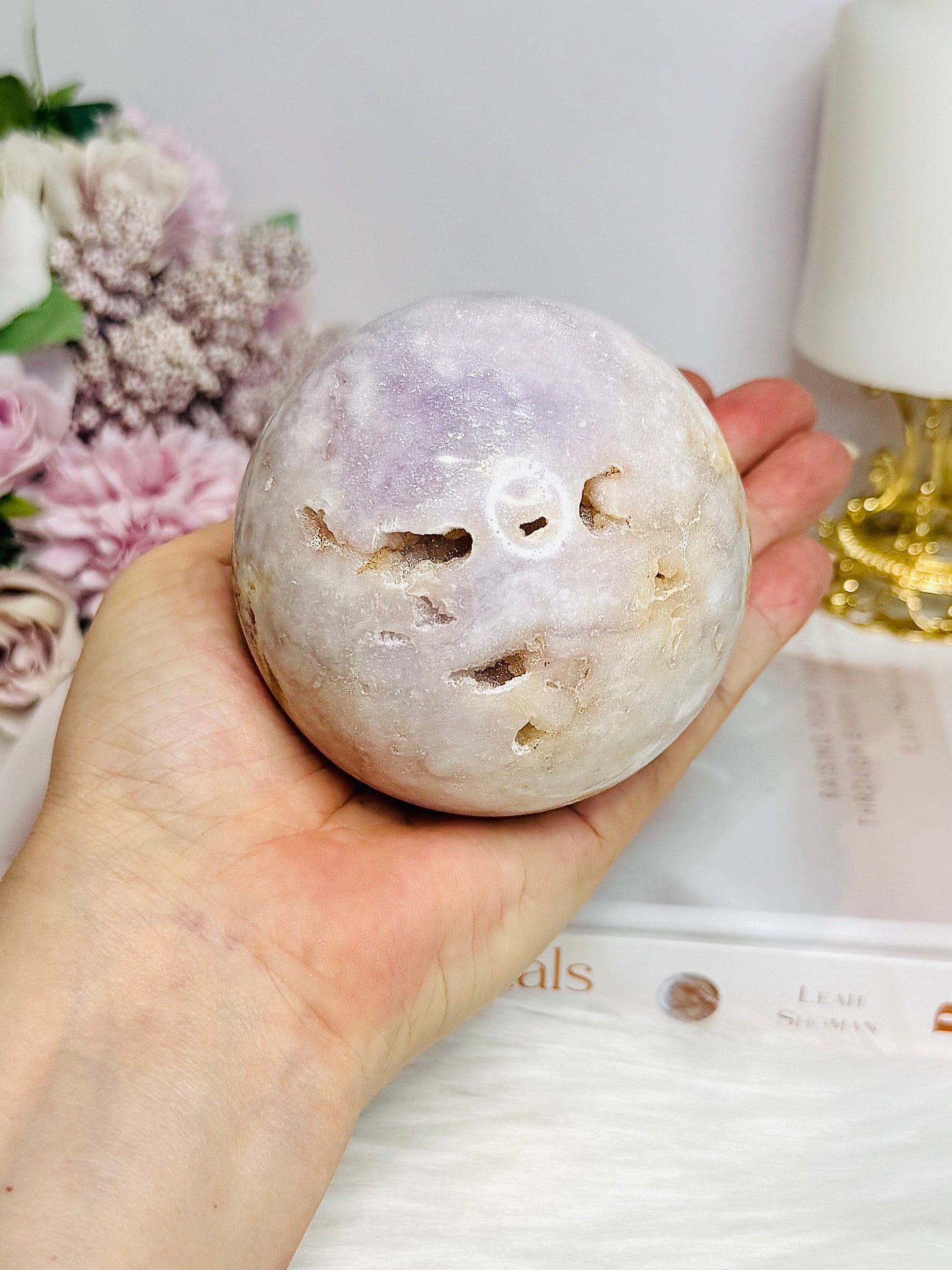 Large Druzy Pink Amethyst Sphere on Stand 608g