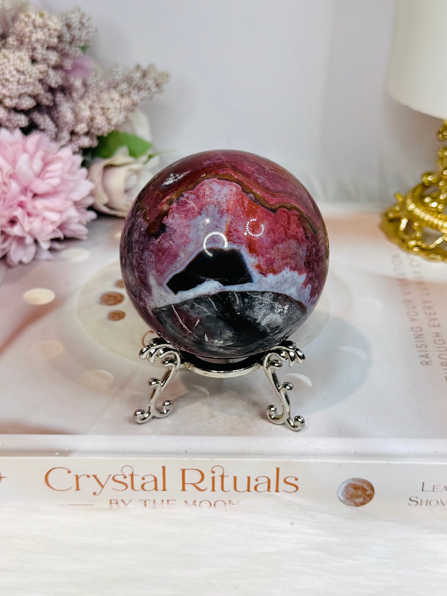 High Grade Mexican Lace Agate Sphere on Stand 334g for