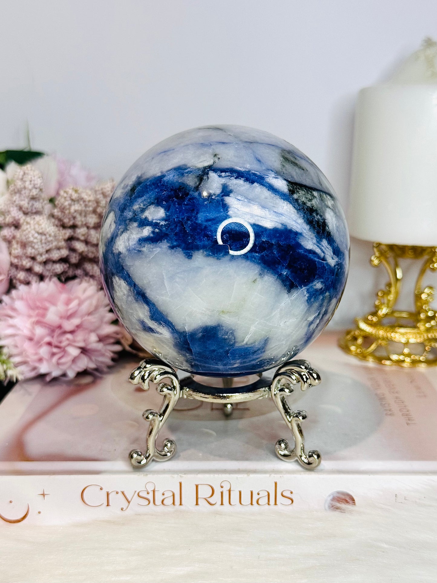 Large Blue Sodalite Sphere on Stand 970g