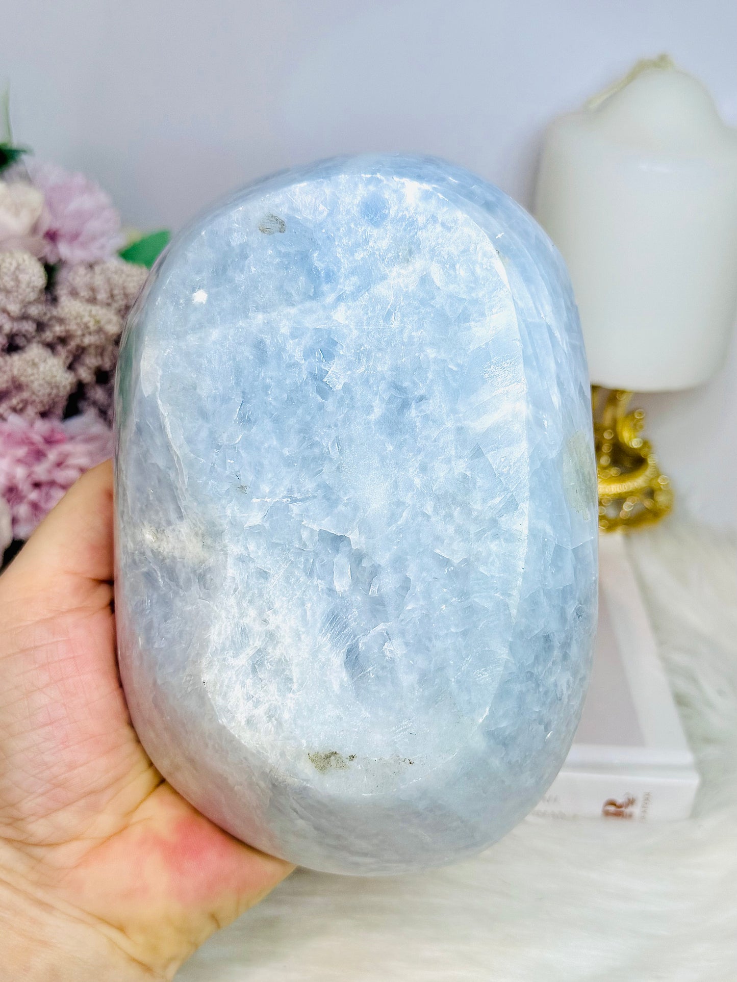 Large Blue Calcite Carved Bowl 15cm 1.13KG