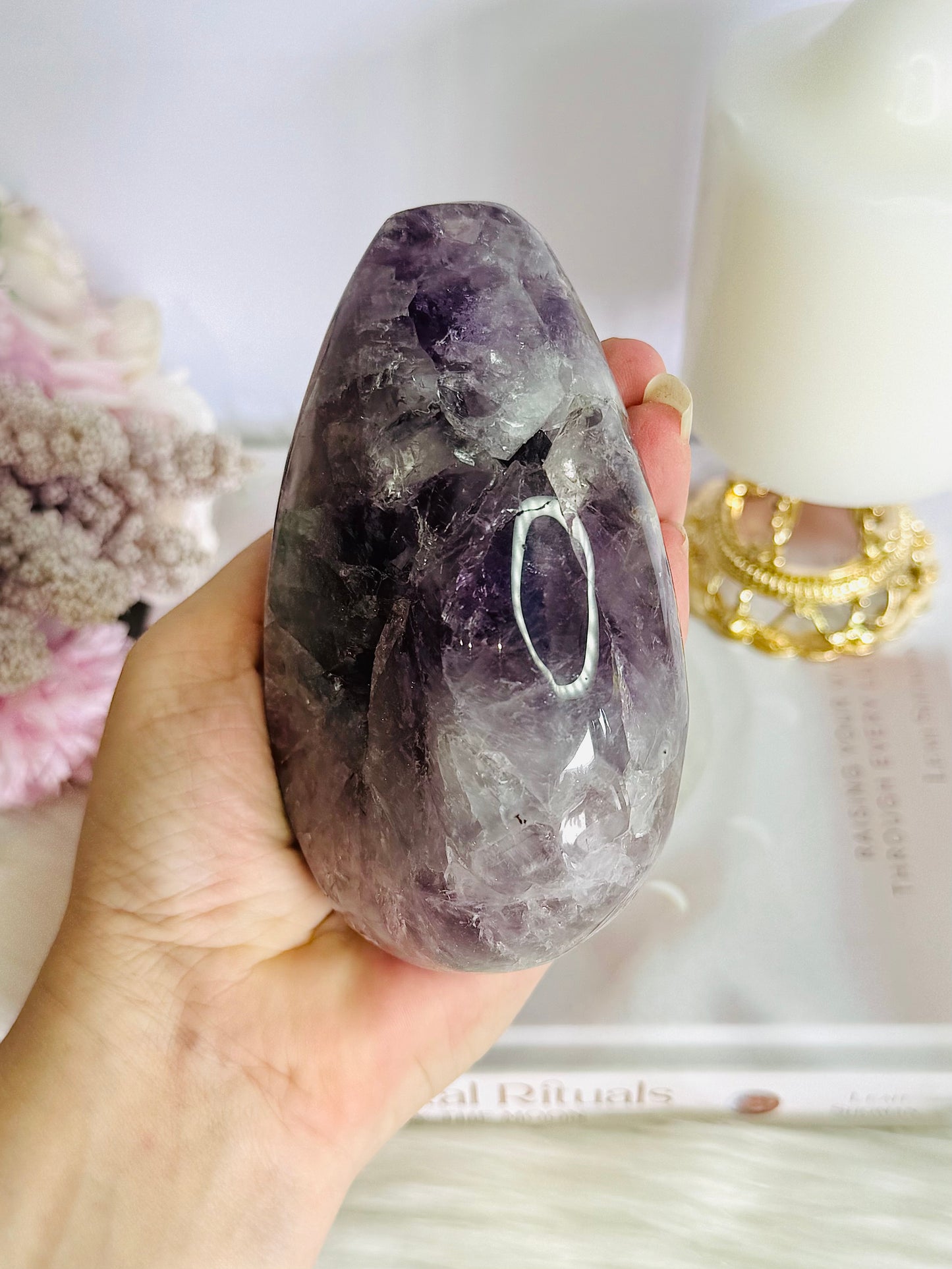 Fabulous Large 618gram Druzy Amethyst Chunky Carved Tear Drop | Flame From Brazil