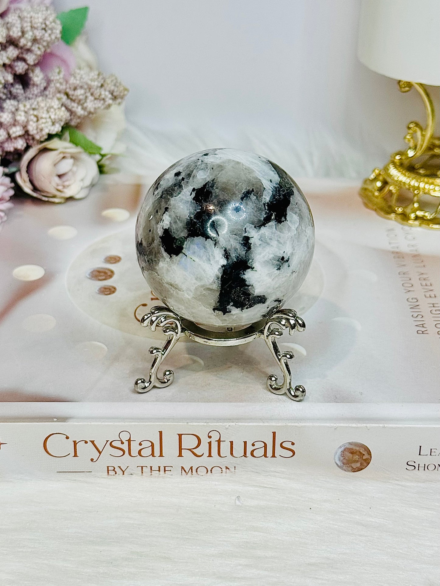 Rainbow Moonstone Sphere on Stand 237g