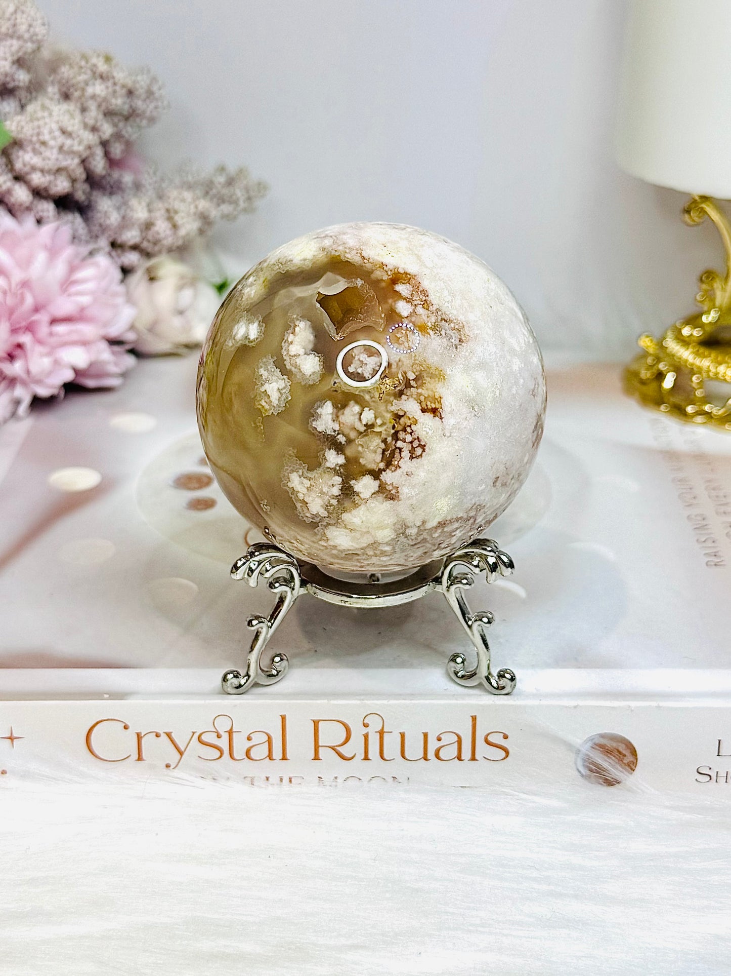 Druzy Flower Agate Sphere on Stand 301g