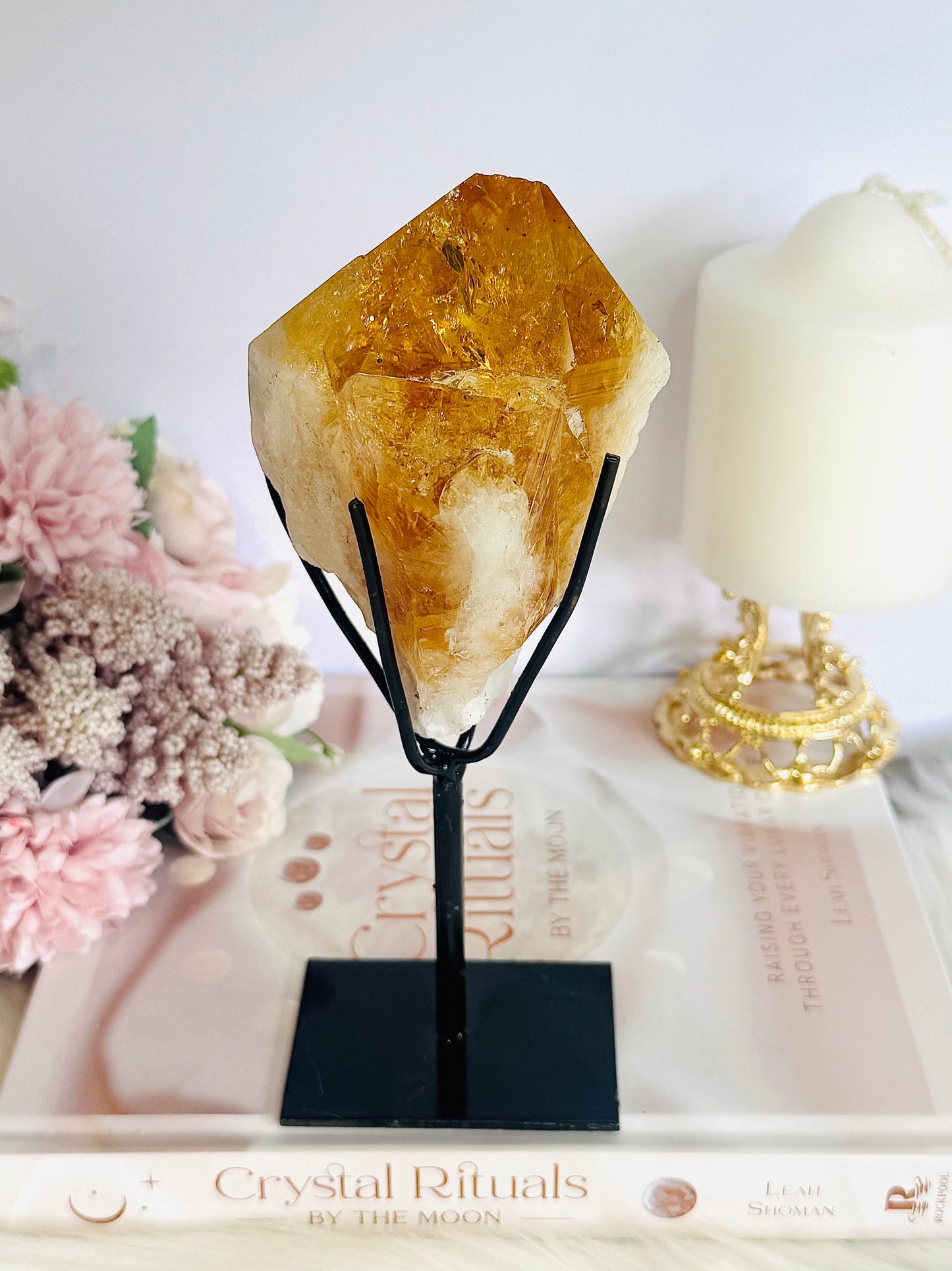 Incredible Large Citrine Freeform Full Of Rainbows On Custom Stand (Heat Treated)