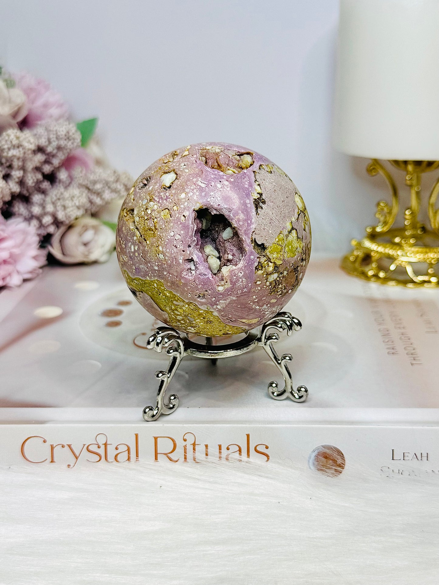 Large Natural Phosphosiderite Sphere On Stand 278g