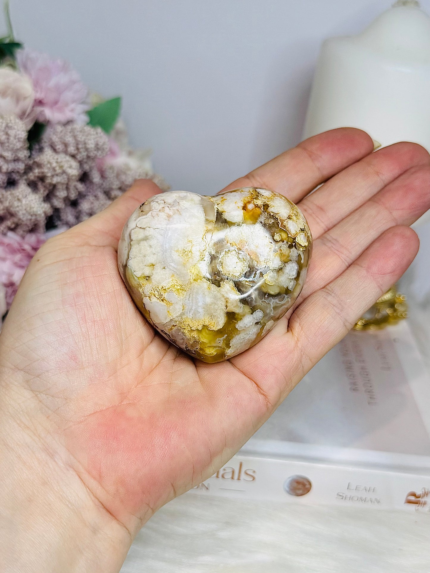 Flower Agate Puffy Heart 158g