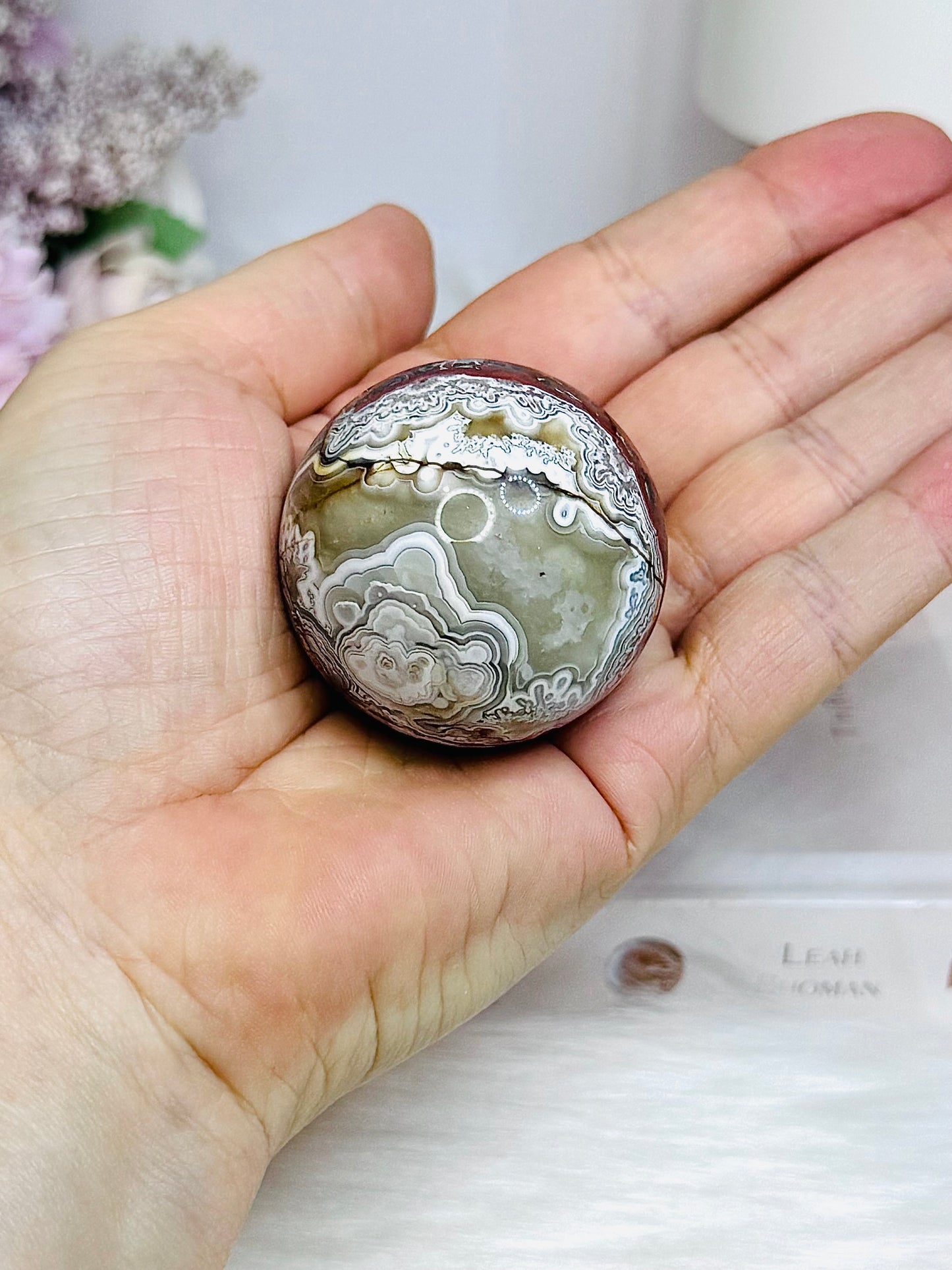 Mexican Lace Agate Sphere on Stand 109g