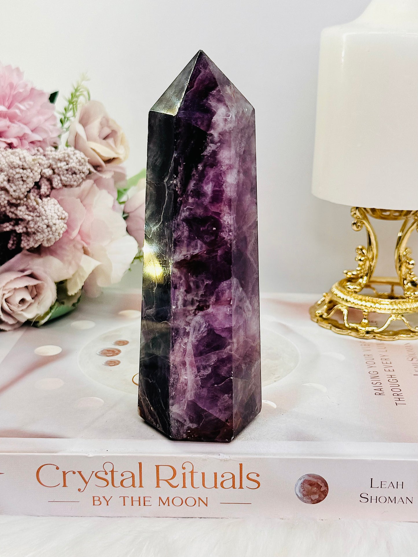 Stunning 13.5cm Purple Fluorite Chunky Tower 406grams