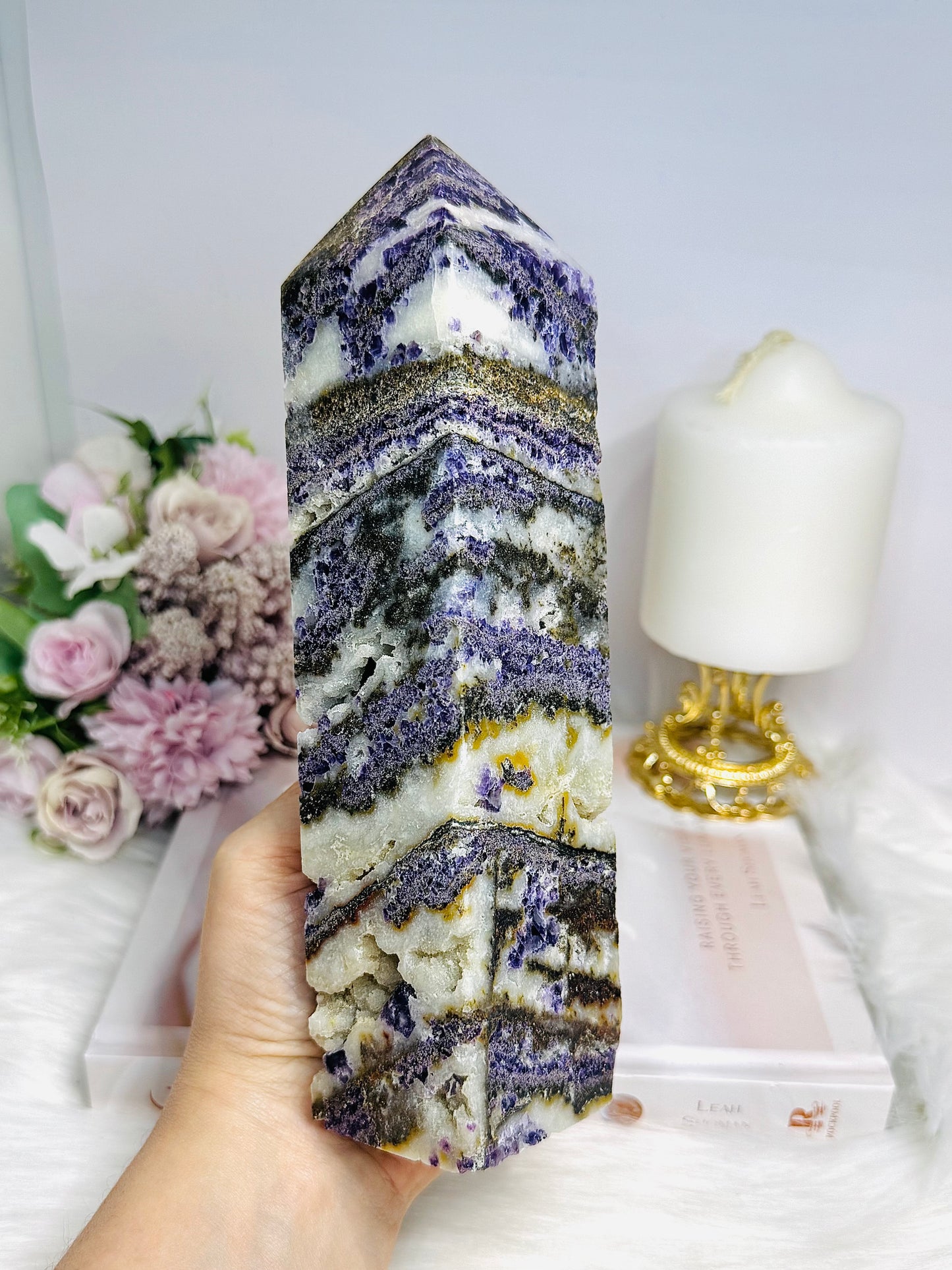 Large Purple Fluorite X Sphalerite Tower 21cm 1.15KG