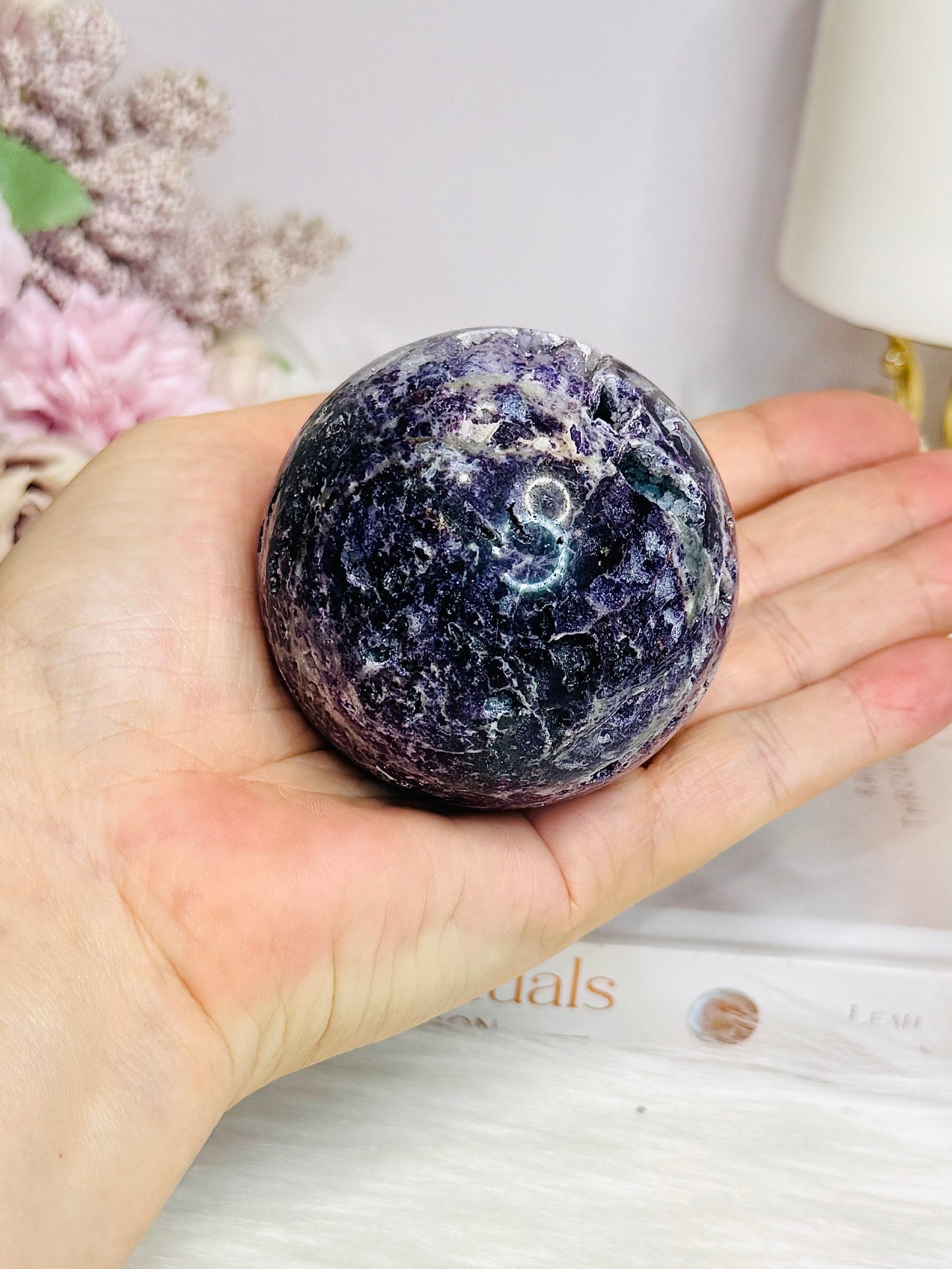 Natural Purple Fluorite X Sphalerite Druzy Sphere on Stand 306g