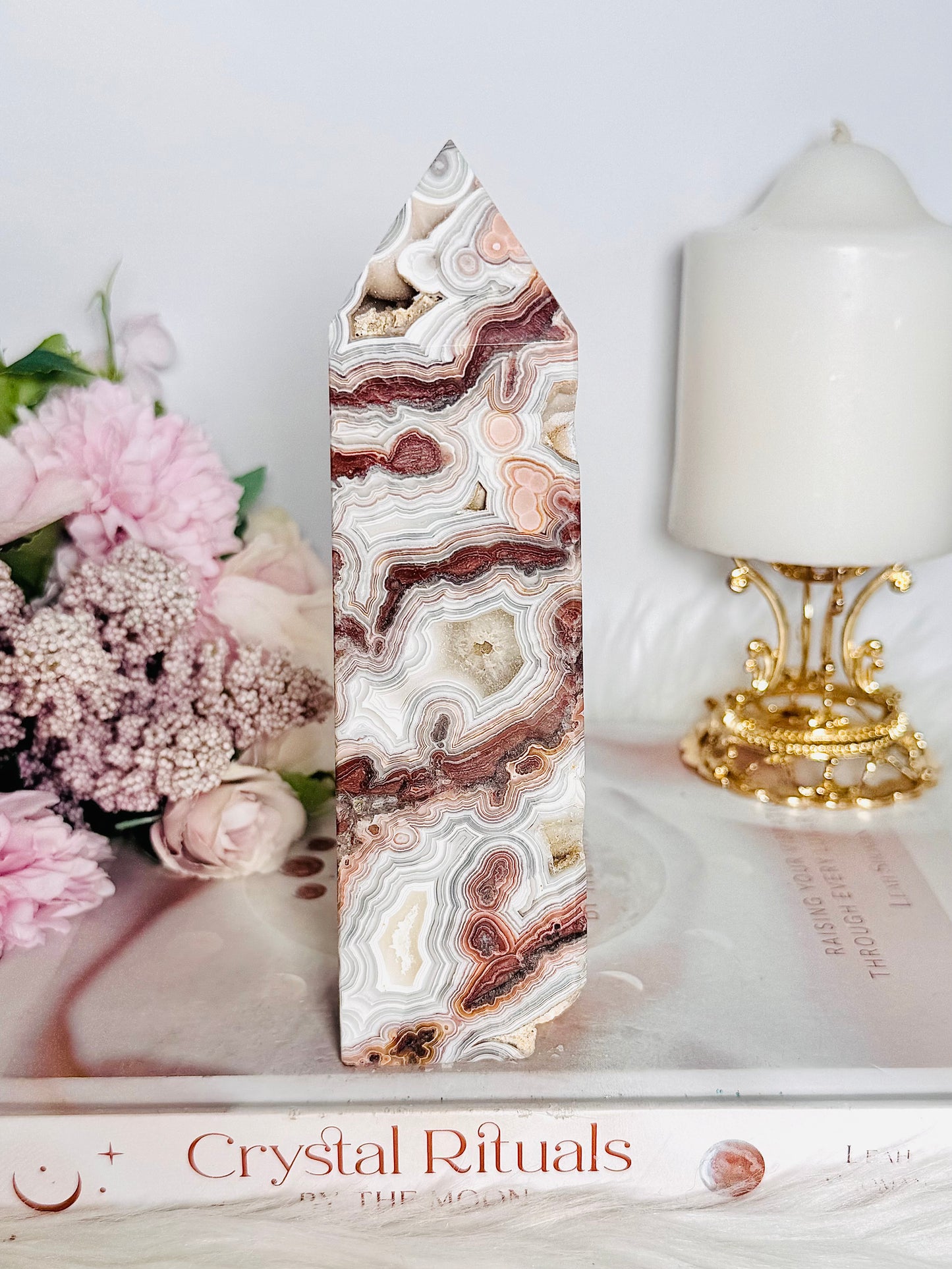 Absolutely Incredible Natural Mexican Lace Agate Druzy Chunky Tower 16cm