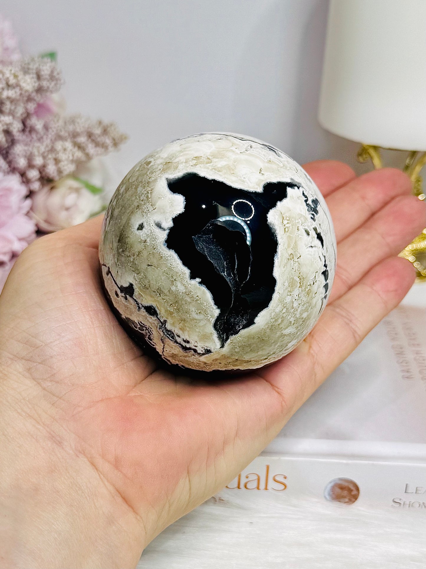 Large Volcano Agate Sphere (UV Reactive) On Stand 379g