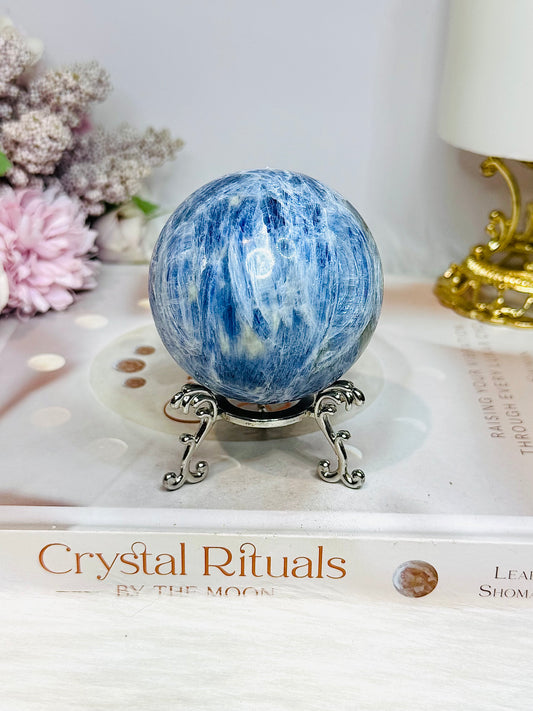 Blue Kyanite Sphere on Stand 397g On Stand