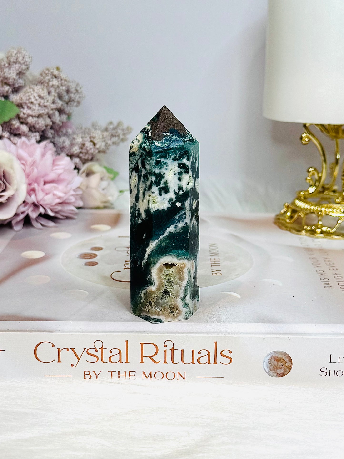Moss Agate Druzy Tower 8.5cm