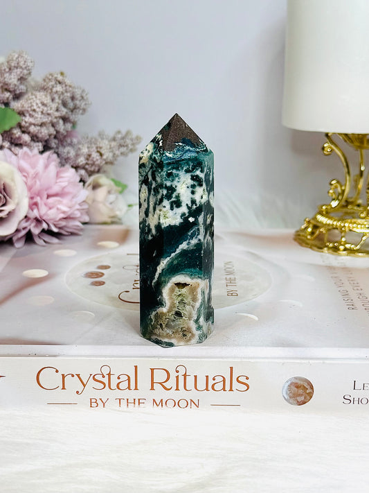 Moss Agate Druzy Tower 8.5cm