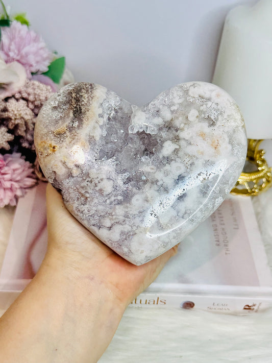 Large Druzy Pink Amethyst Chunky Heart on Stand 615g