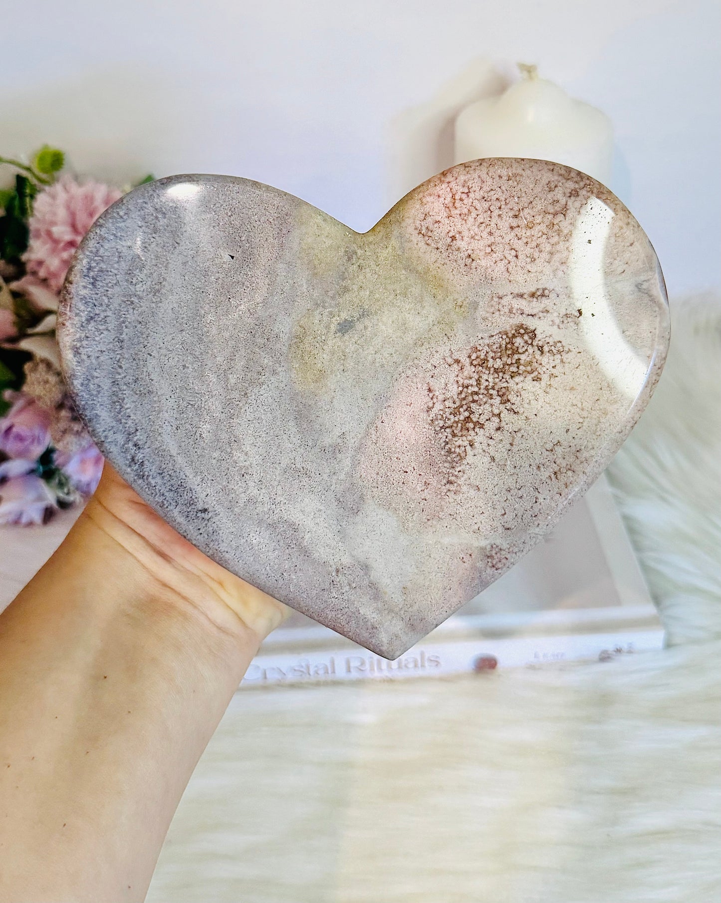 Huge Pink Amethyst Carved Chunky Heart 18cm Over 1KG