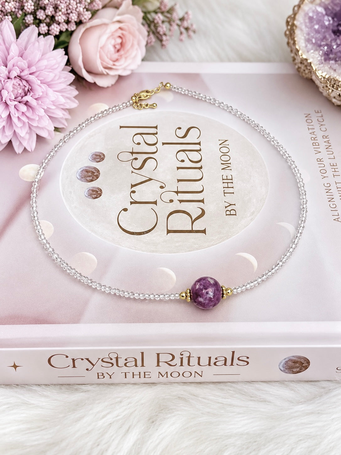 Purple Mica | Lepidolite Beaded Necklace In Gift Bag