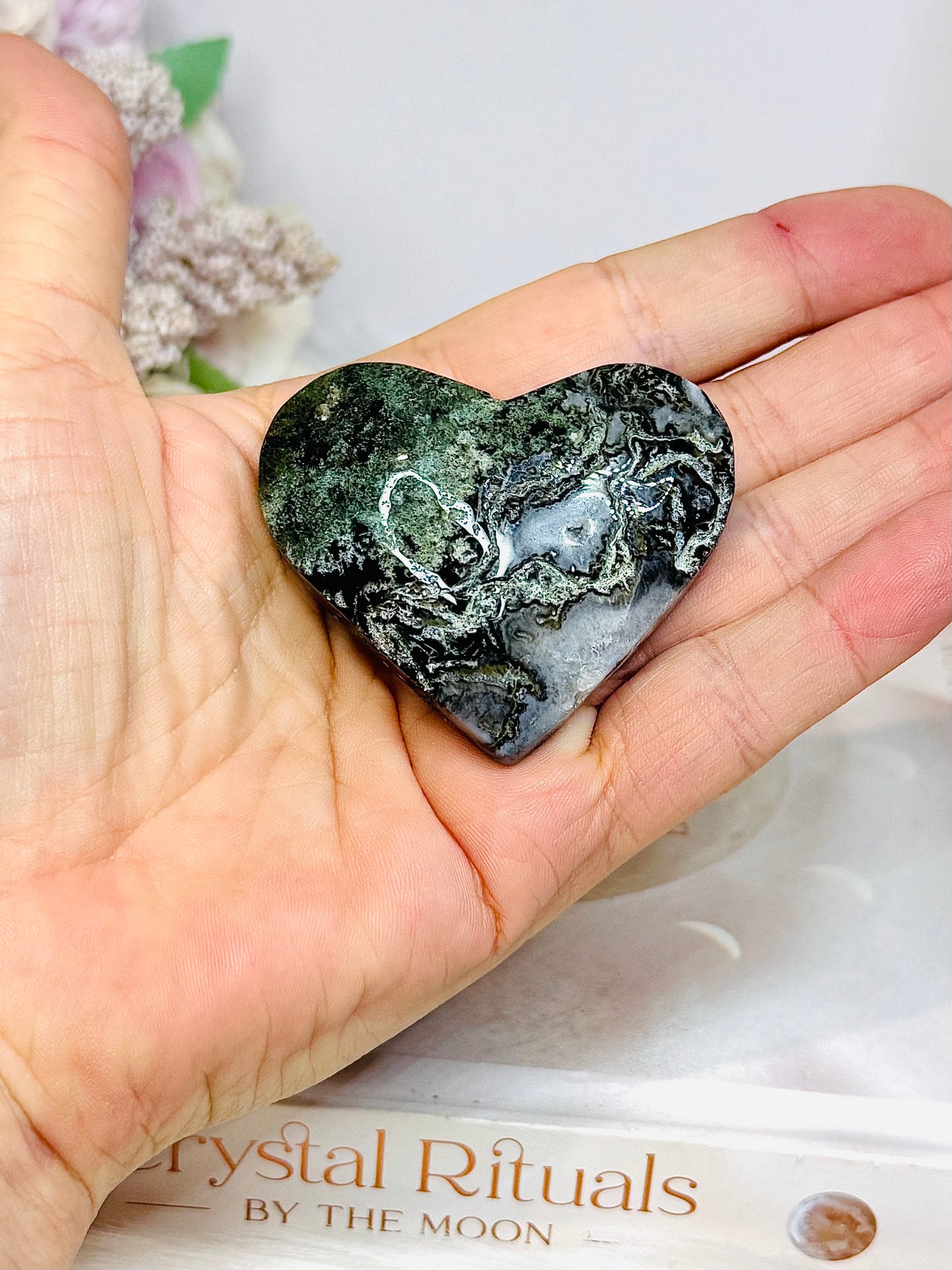 Moss Agate Carved Heart