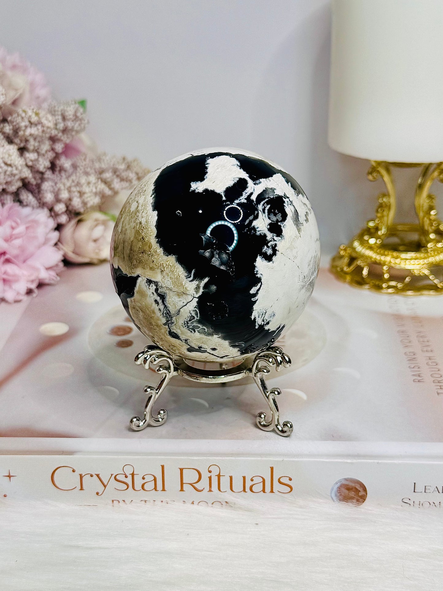 Large Volcano Agate Sphere (UV Reactive) On Stand 379g