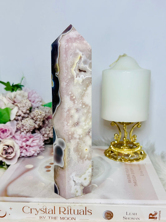 High Grade Large Pink Amethyst X Agate Druzy Tower 19cm 700g