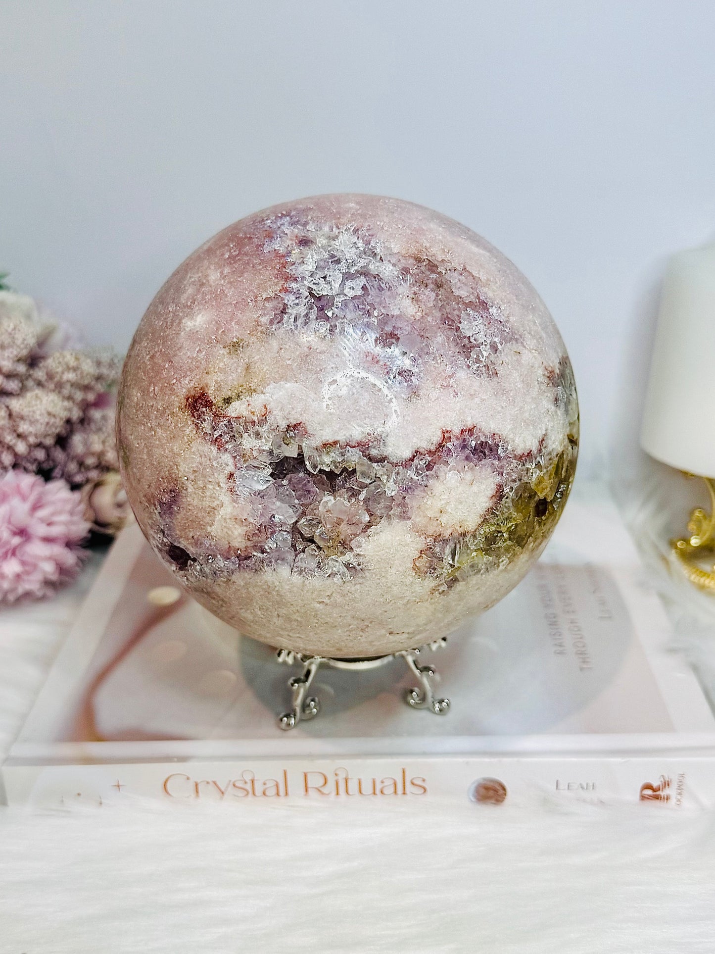 A Collectors Piece ~ Huge Druzy Pink Amethyst High Grade Sphere On Stand 2.7KG 12cm