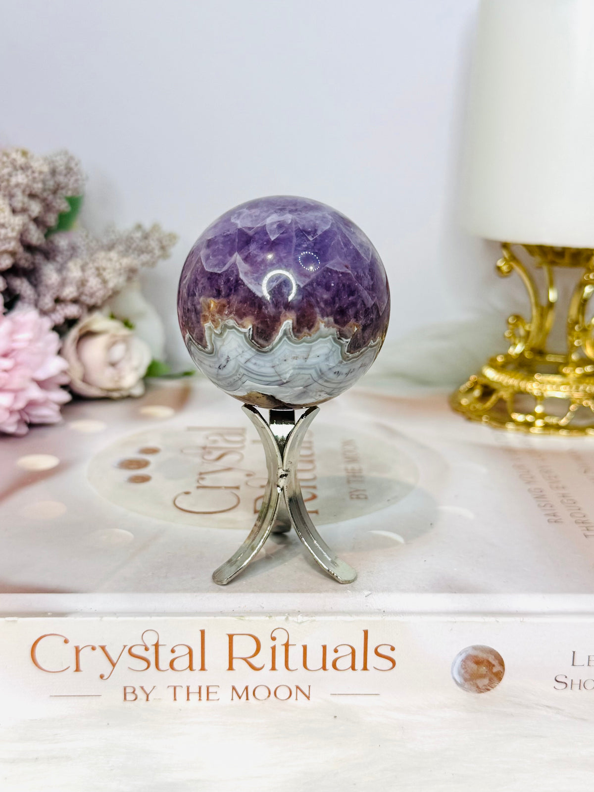 Crazy Lace Amethyst Sphere on Stand 138g